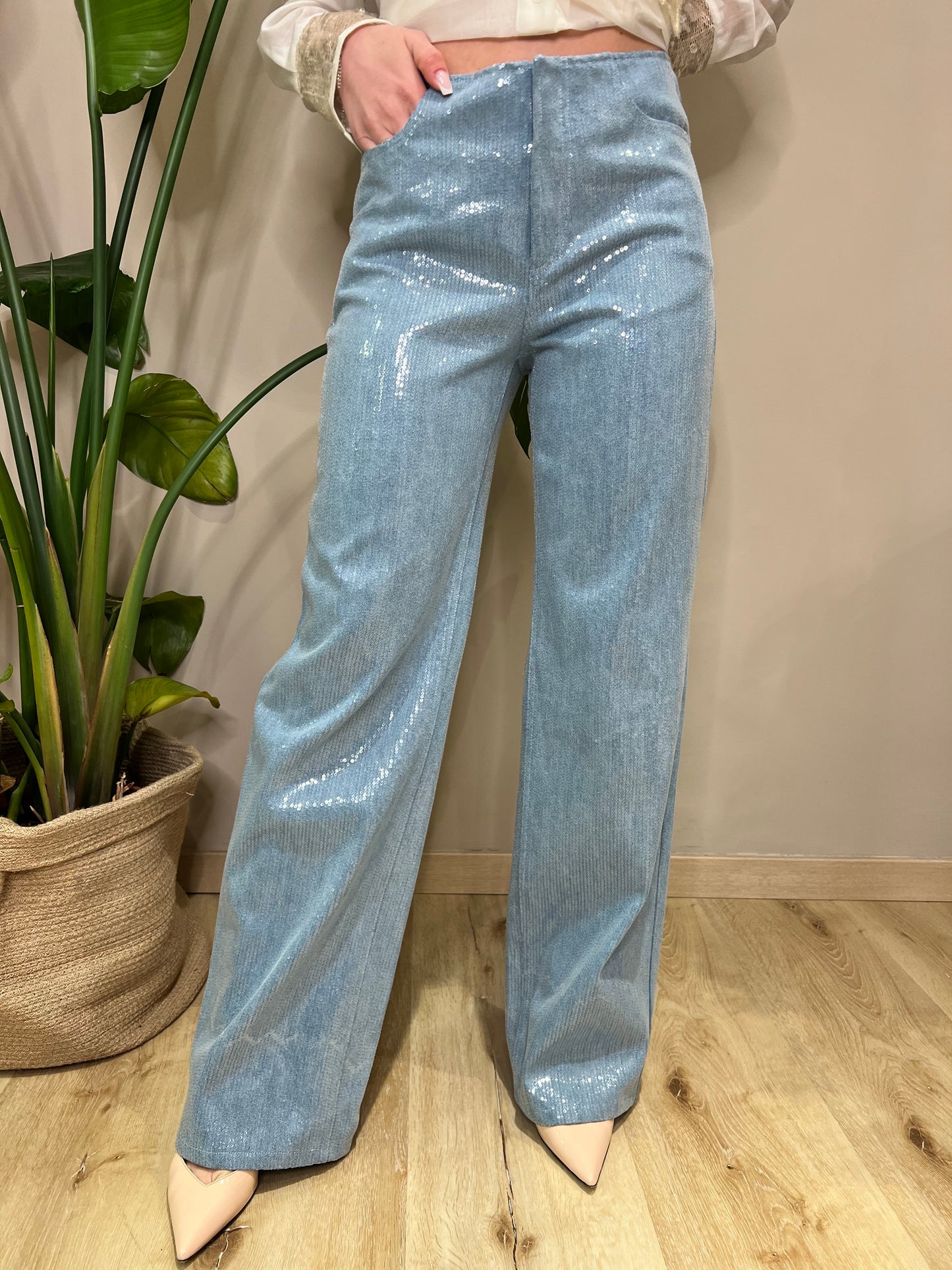 Pantalone wet denim