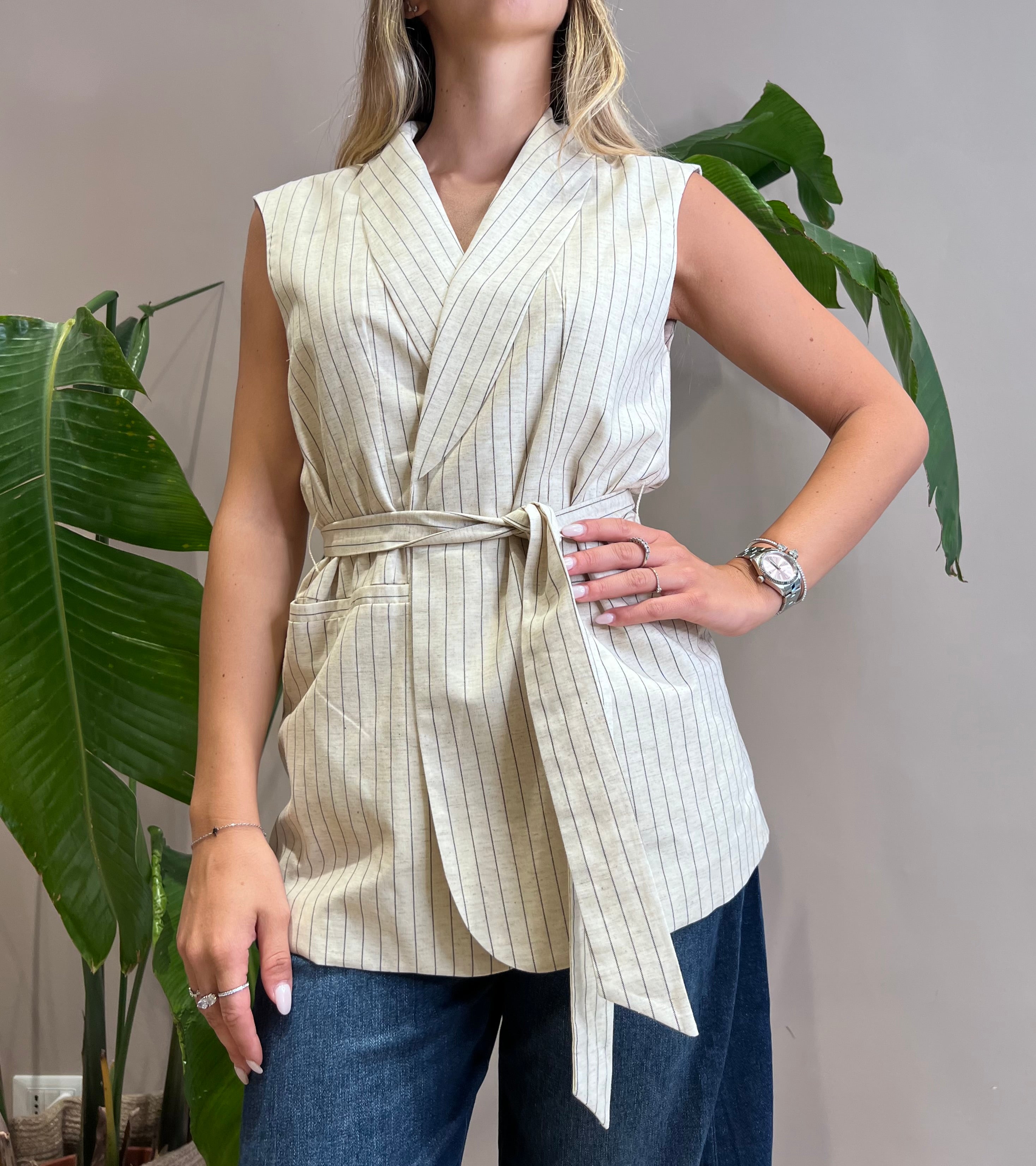 Gilet lino righe