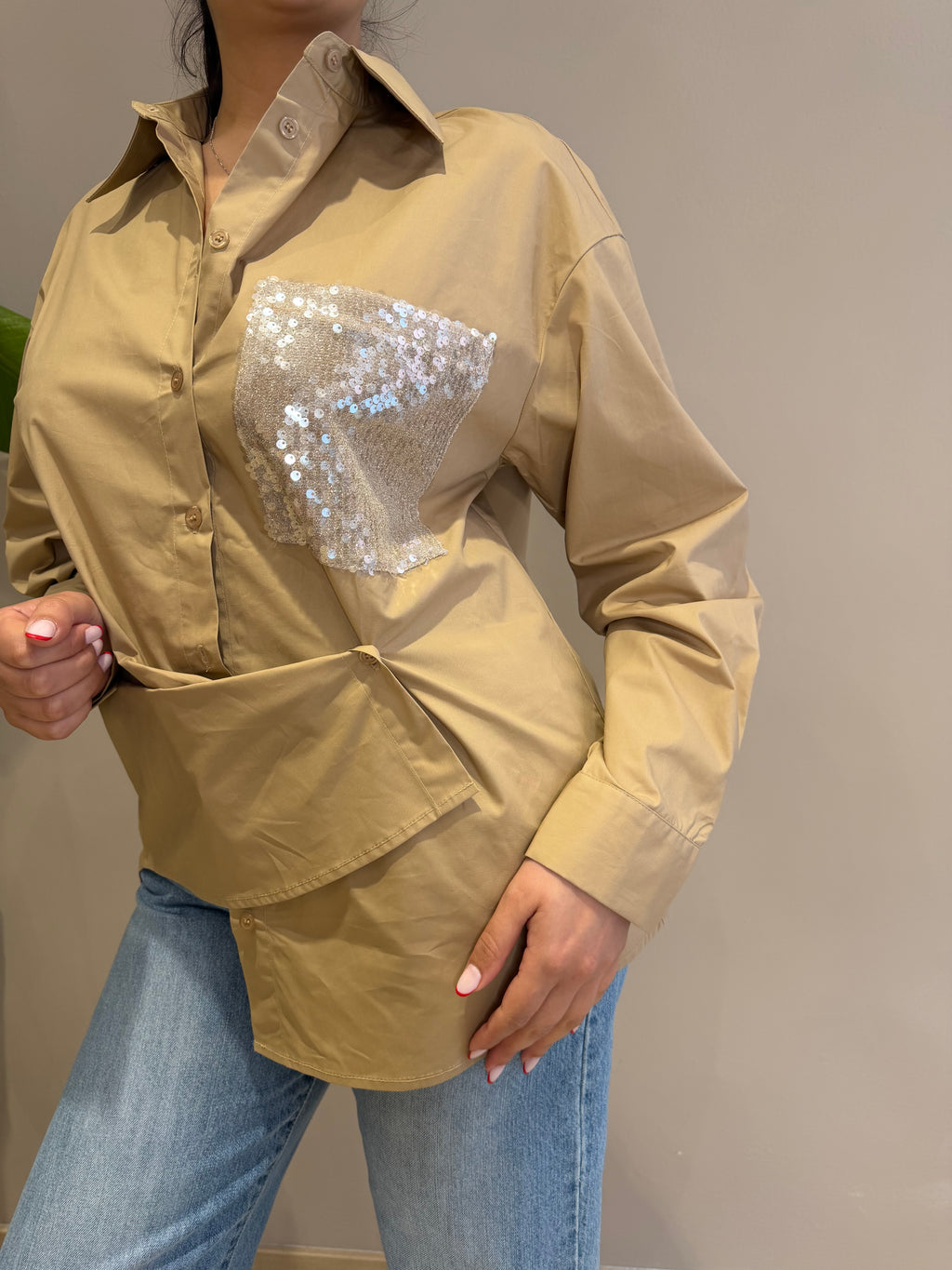 CAMICIA POPELINE TASCA PAILLETTES