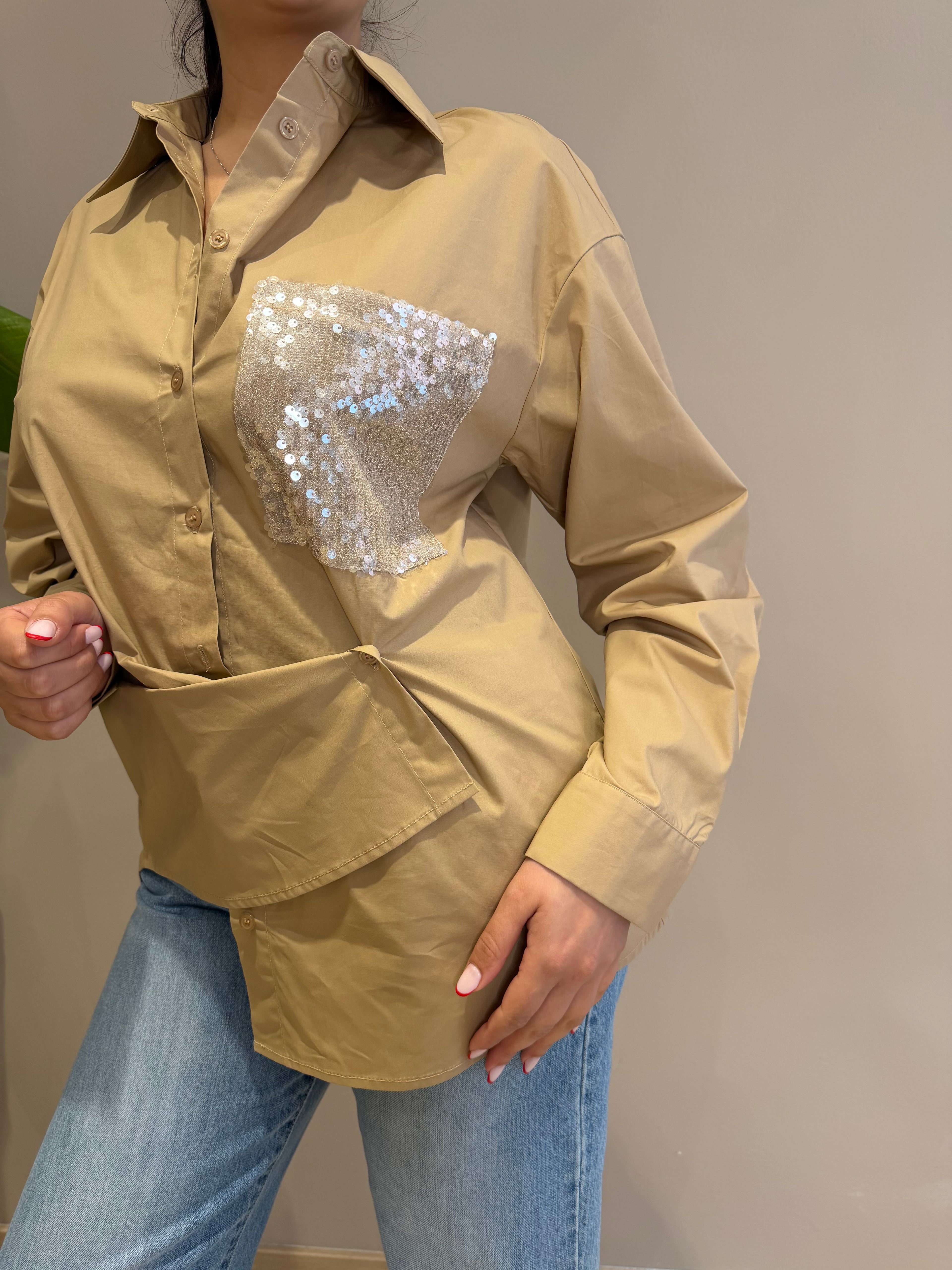 CAMICIA POPELINE TASCA PAILLETTES