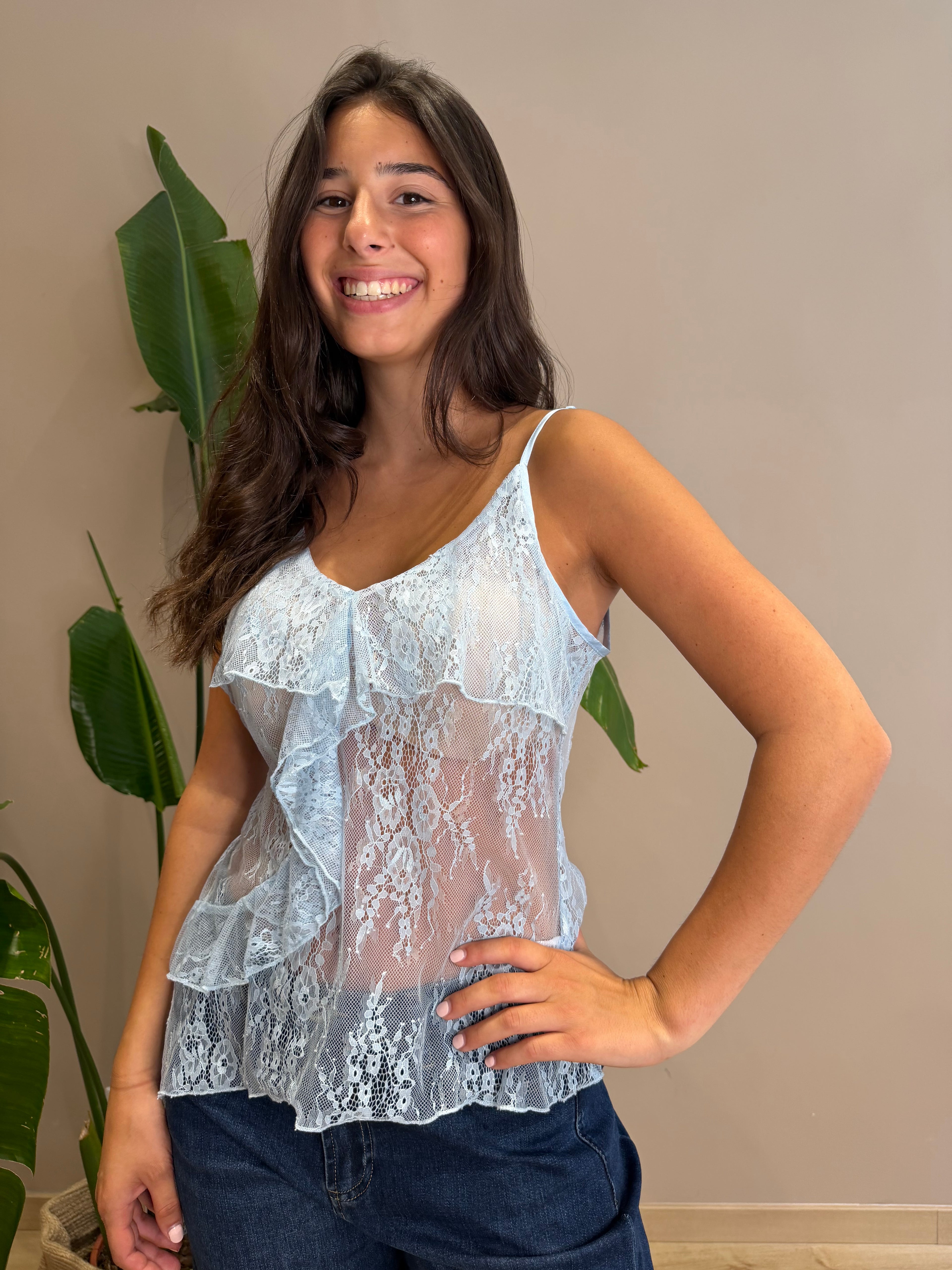 Top pizzo rouches