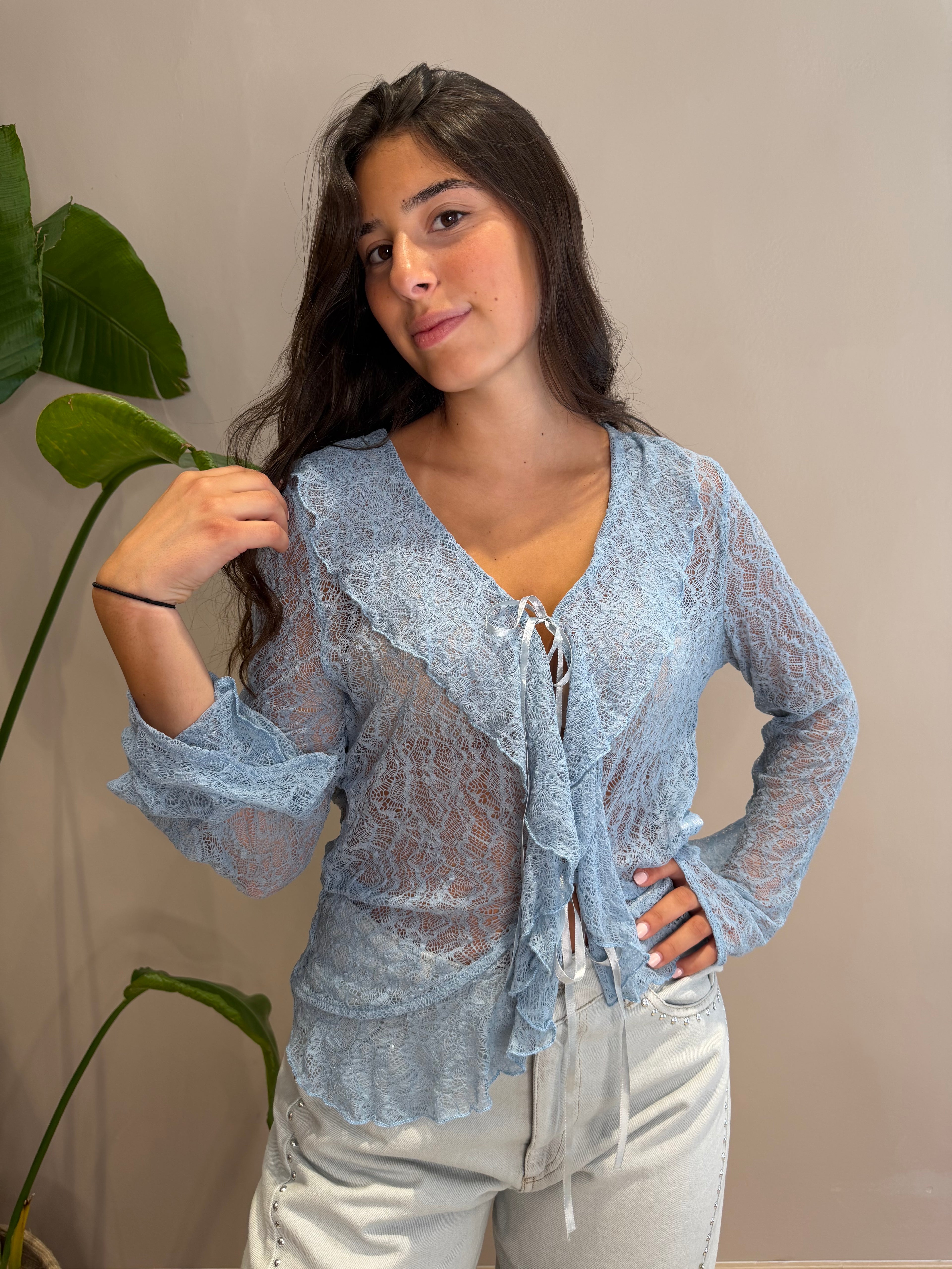 Maglia con rouches e pizzo