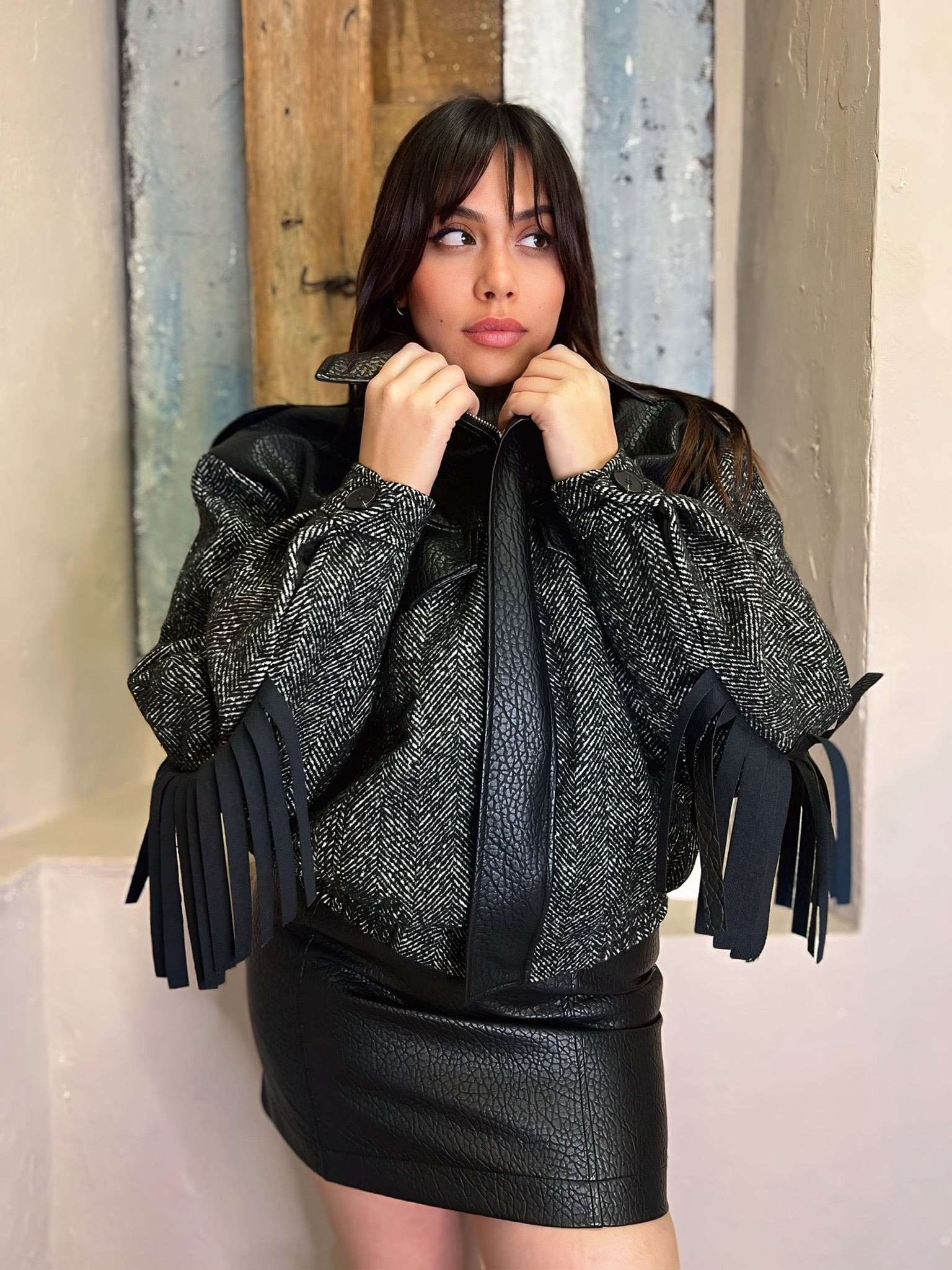 Bomber frange ecopelle