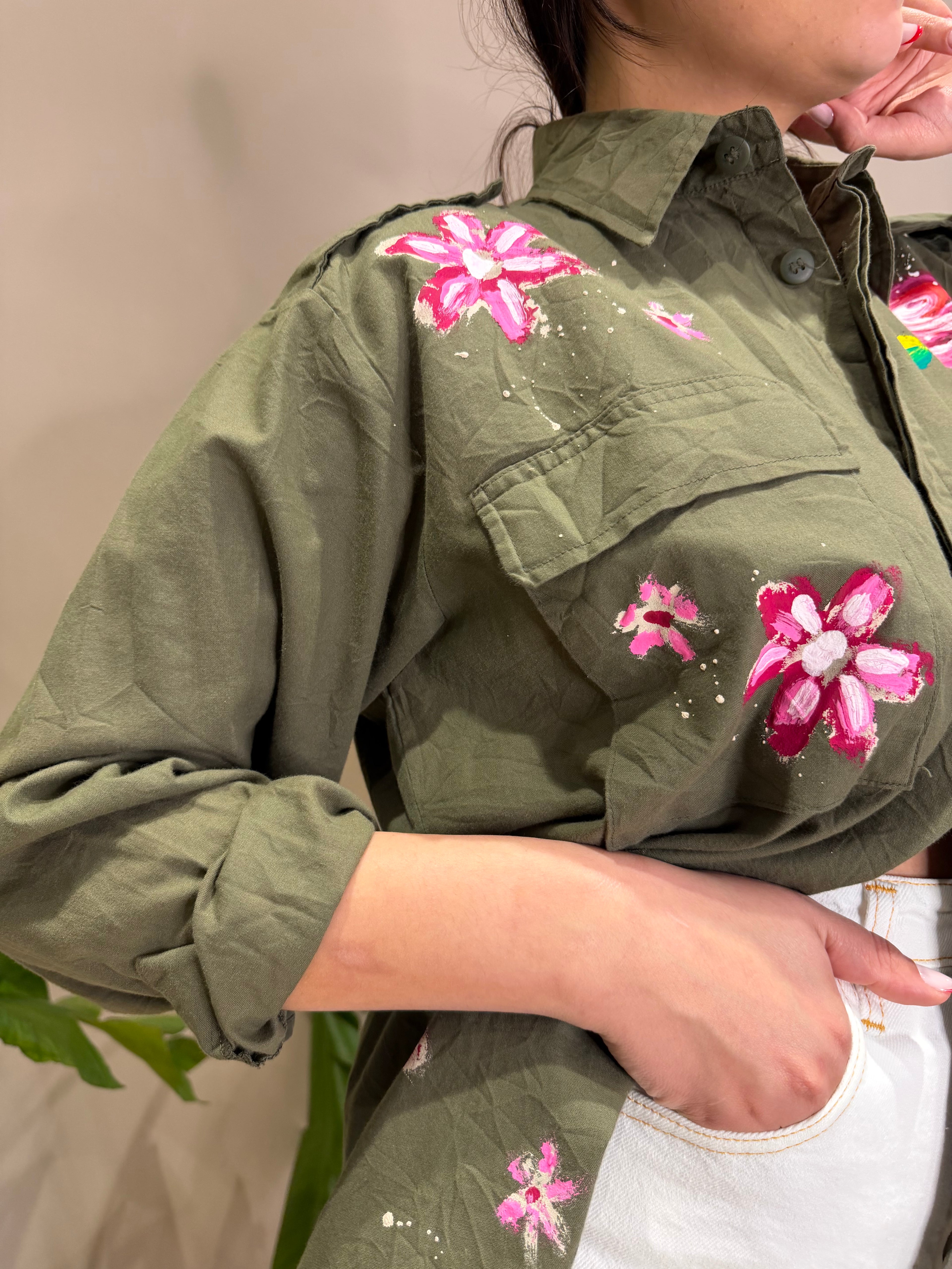 CAMICIA dipinto fiori rosa