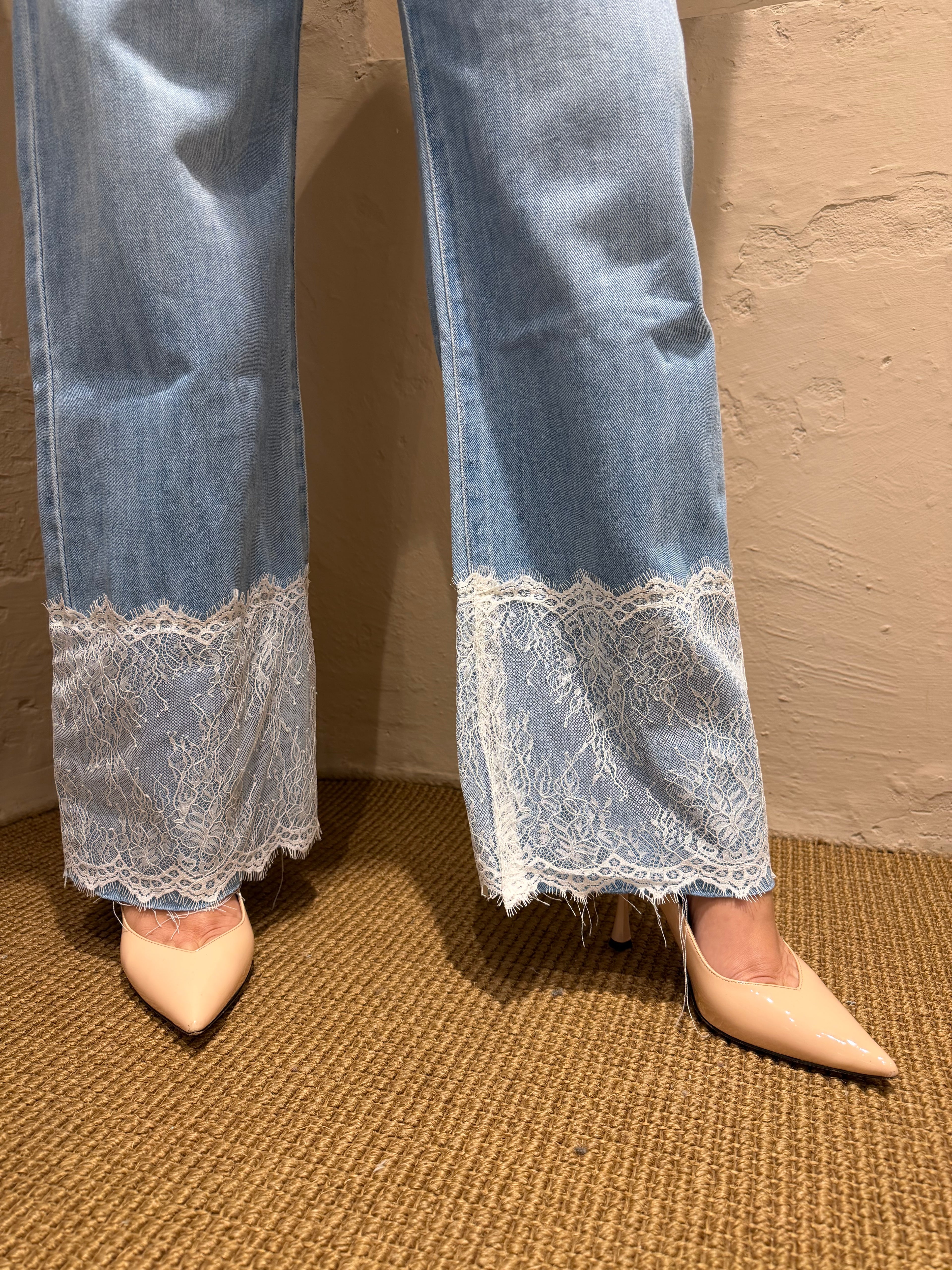 Jeans Palazzo Con Inserto Pizzo