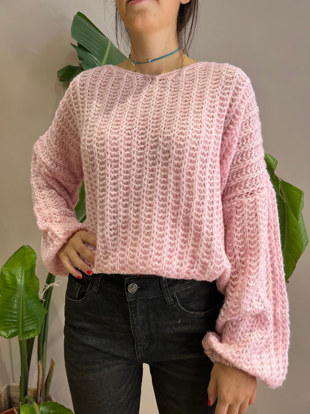 Maglia lana manica a sbuffo