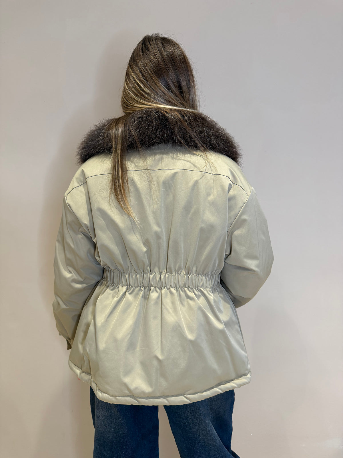 Bomber sancrato con ecopelliccia rimovibile