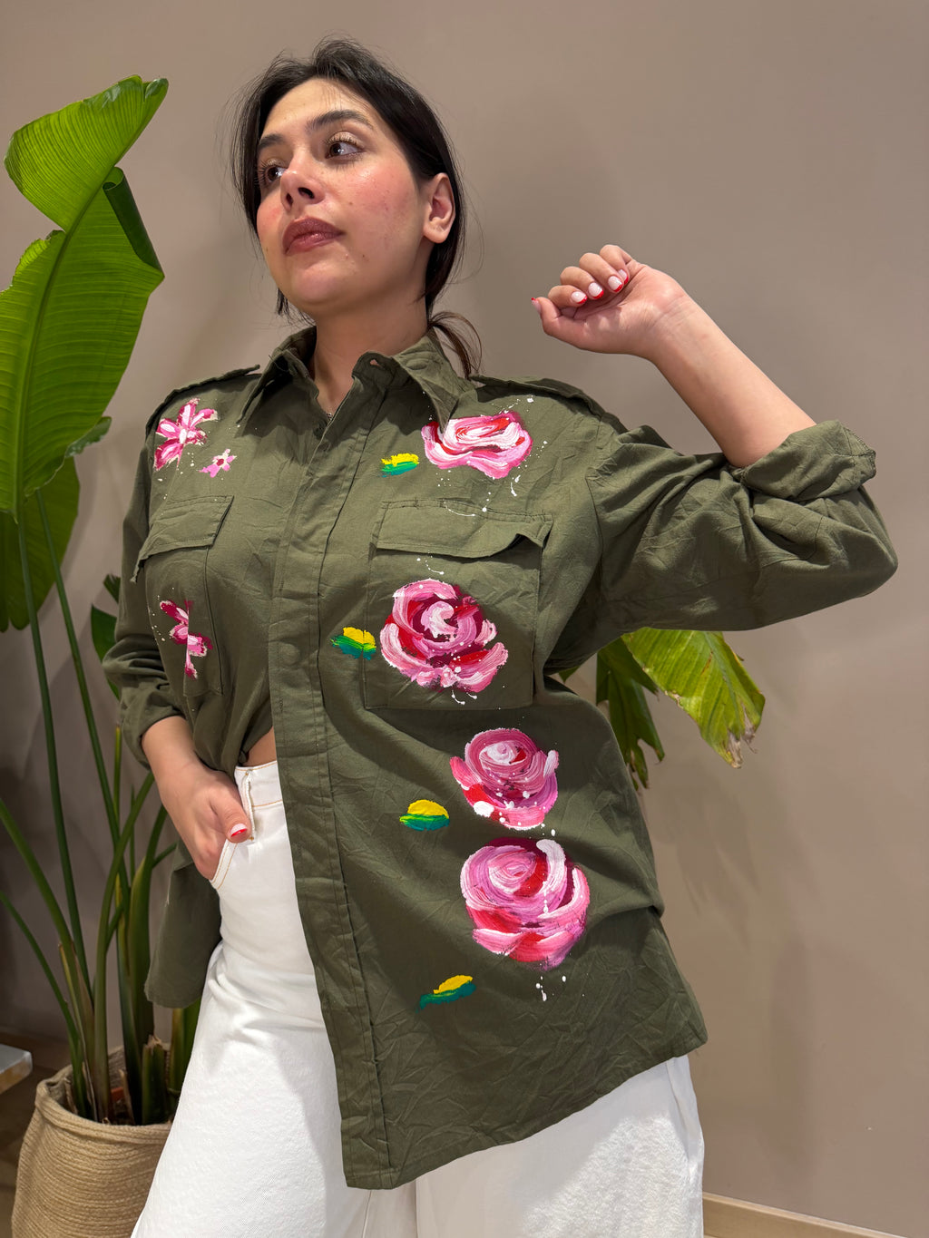 CAMICIA dipinto fiori rosa