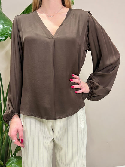 Blusa in raso cioccolato