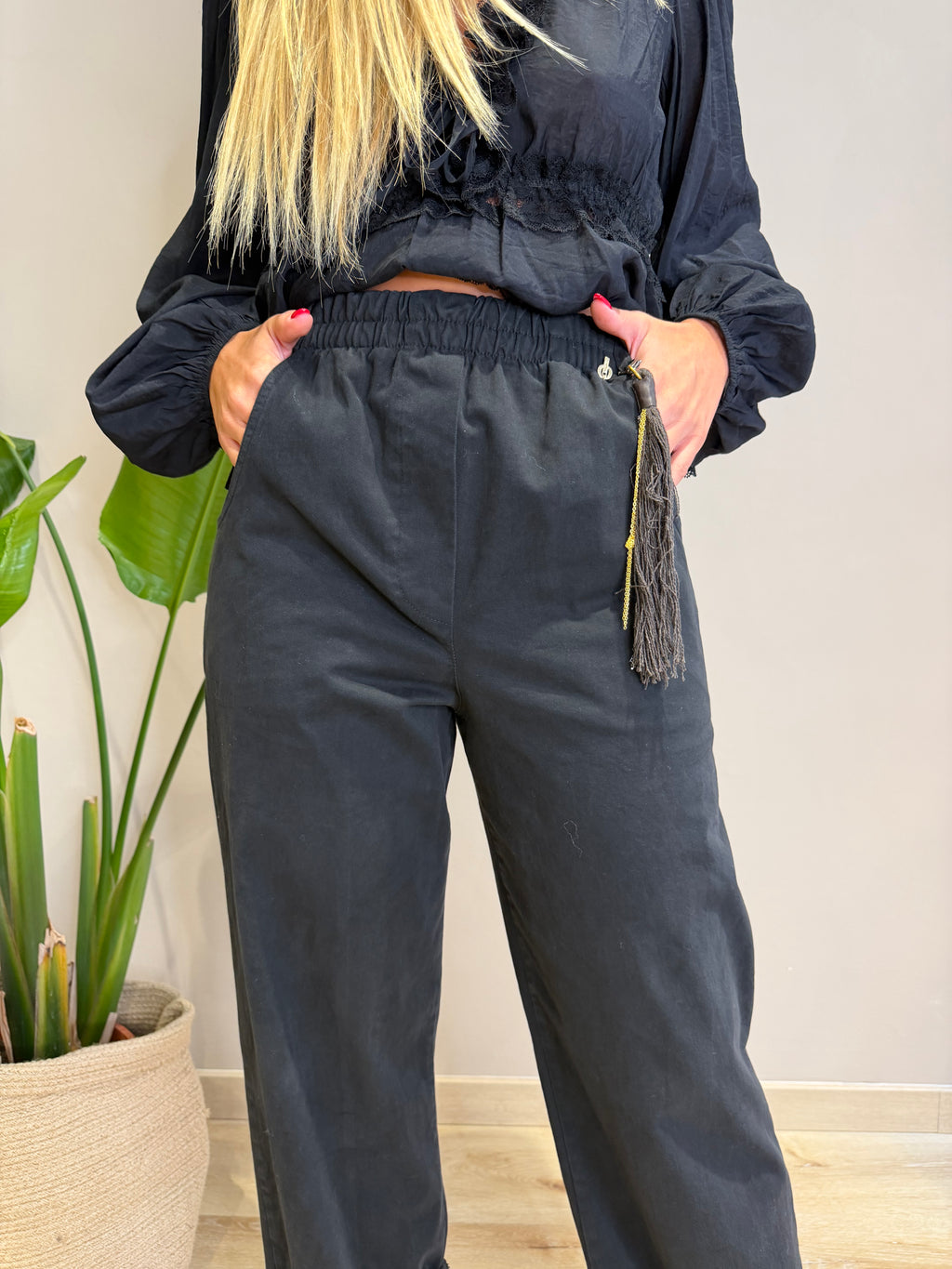 Pantalone cotone elastico in vita