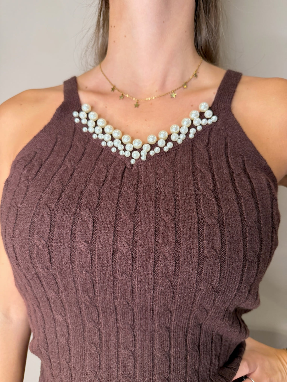 Top a costina inserto perle