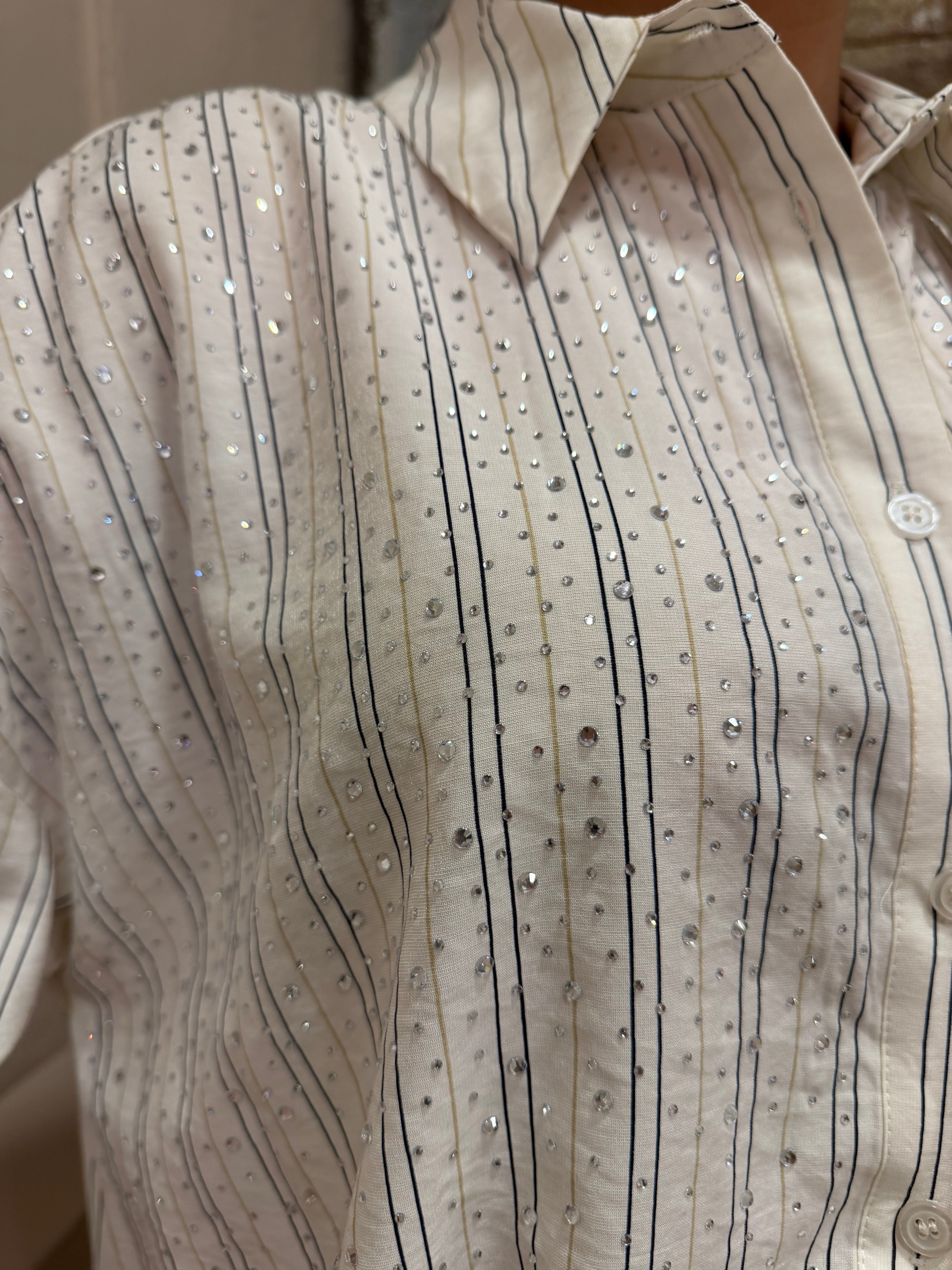 Camicia inserto pizzo riga tencel