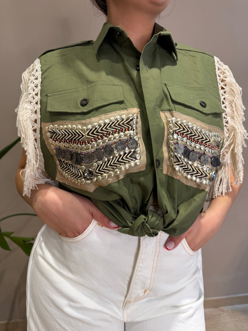 CAMICIA gilet con frangia