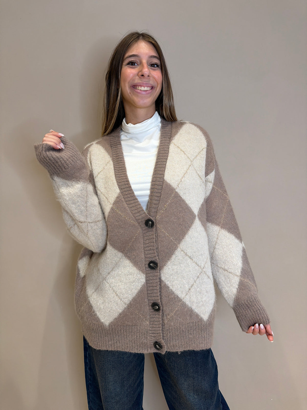 Cardigan rombi inserto lurex