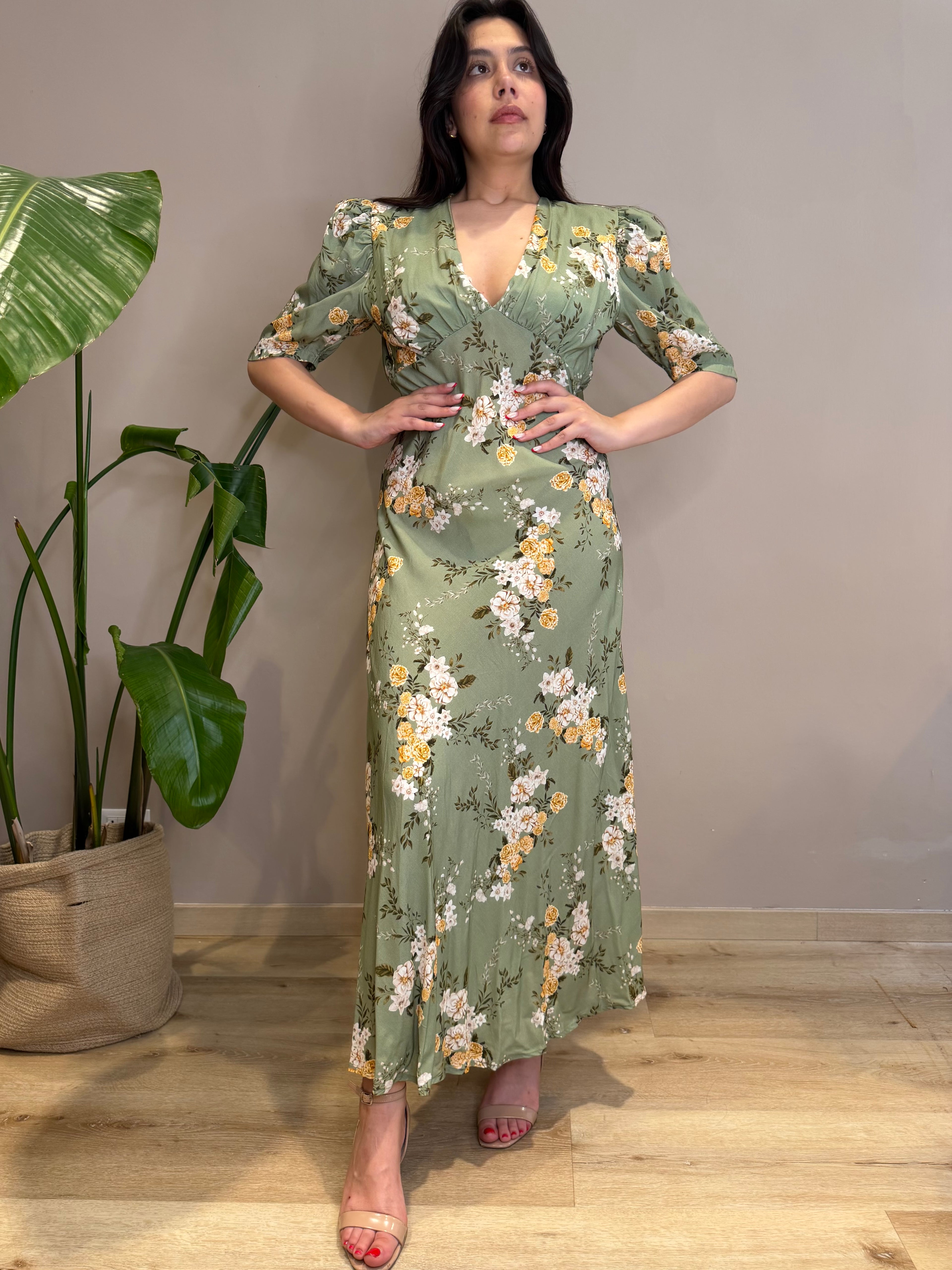 Abito lungo fiori manica corta