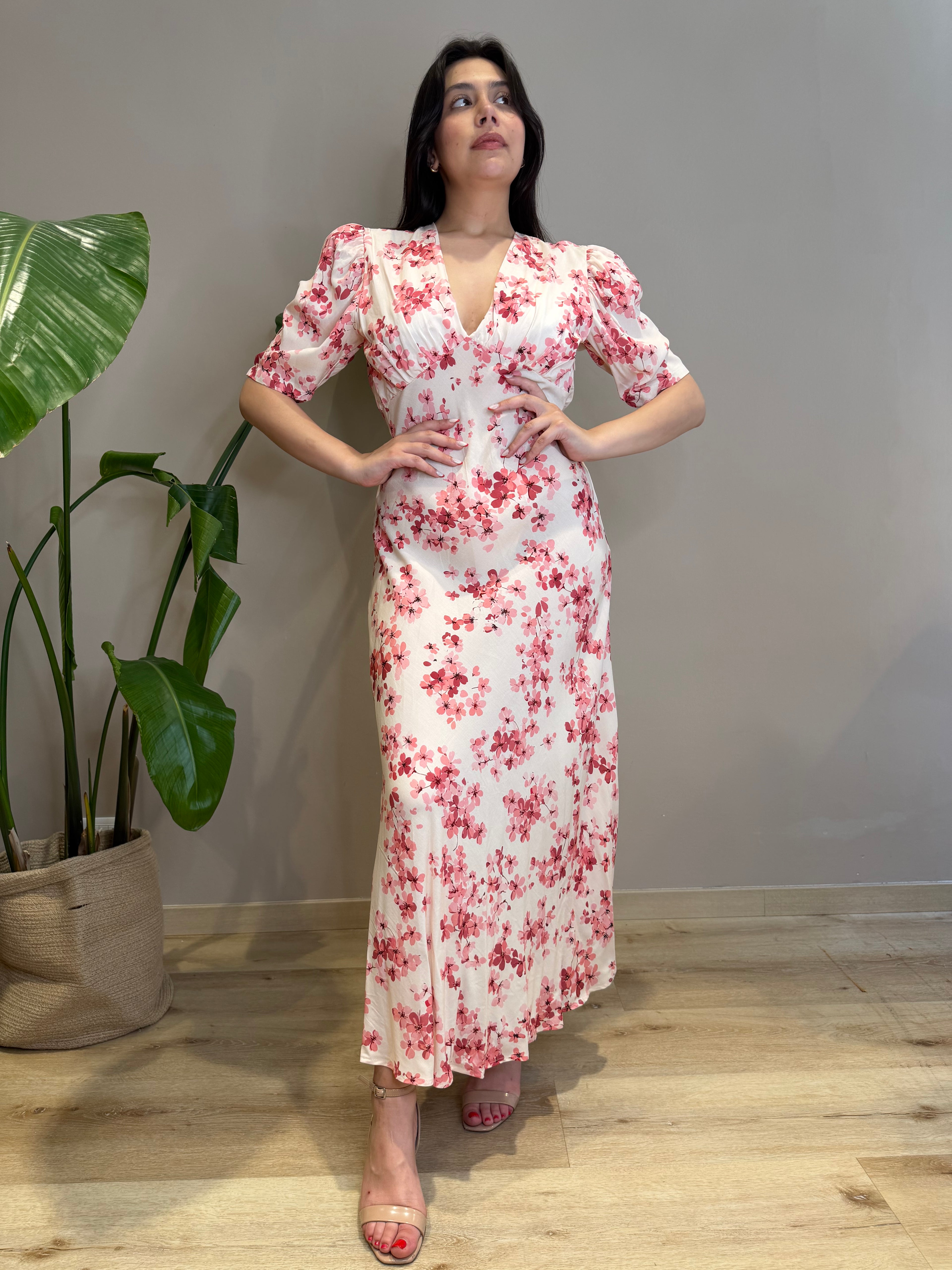 Abito lungo fiori manica corta