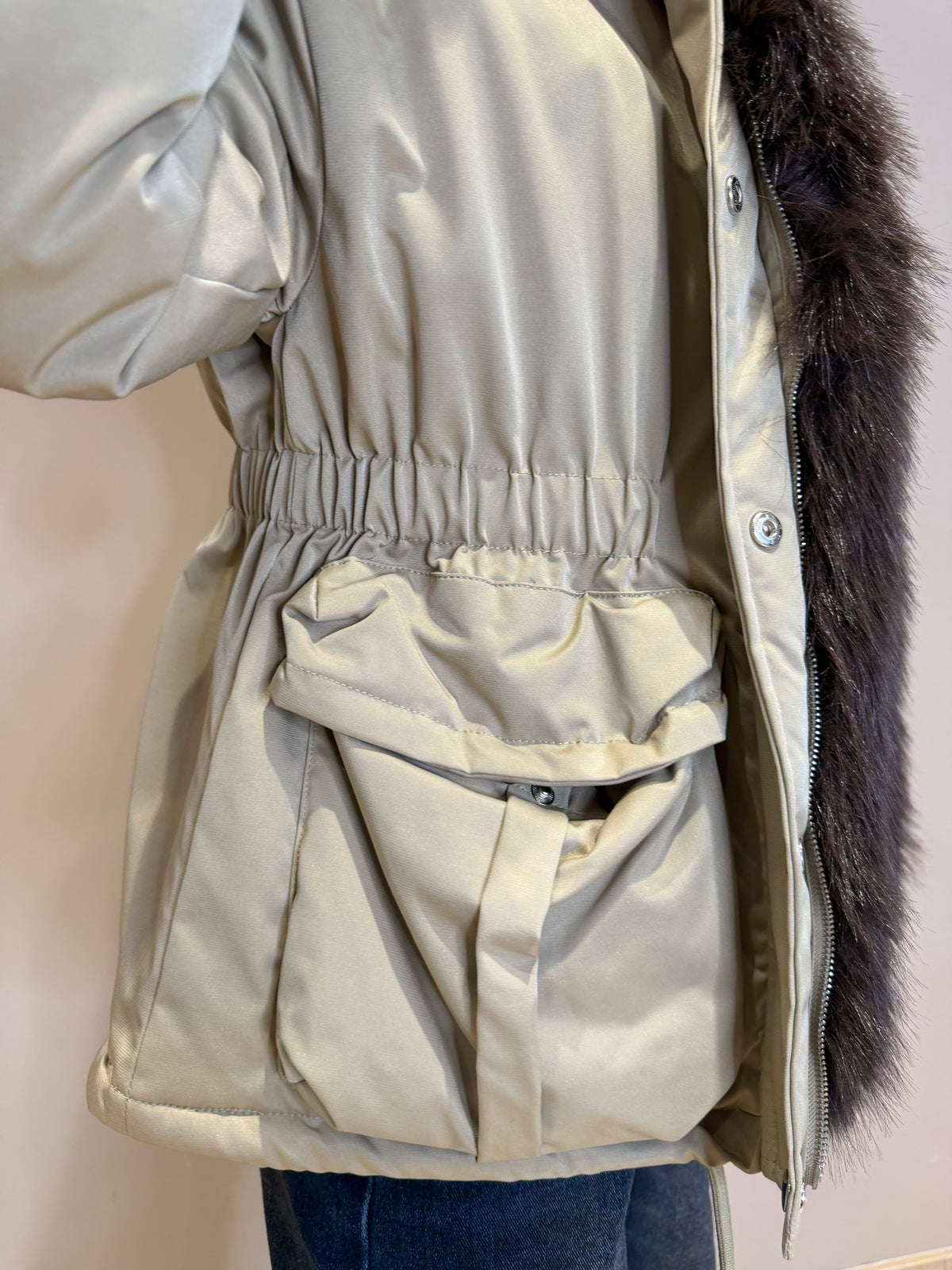 Bomber sancrato con ecopelliccia rimovibile