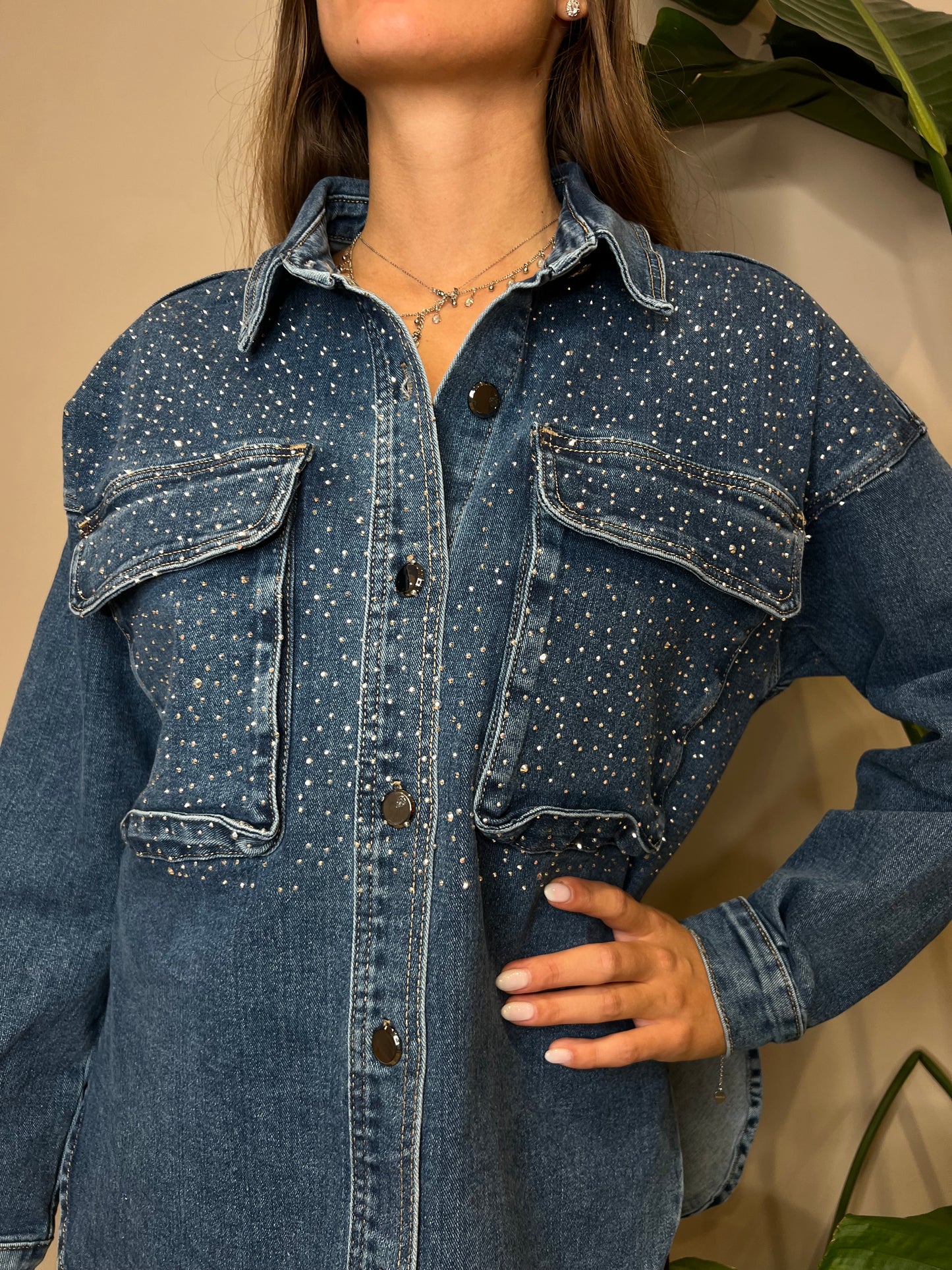 Camicia jeans swarovsky