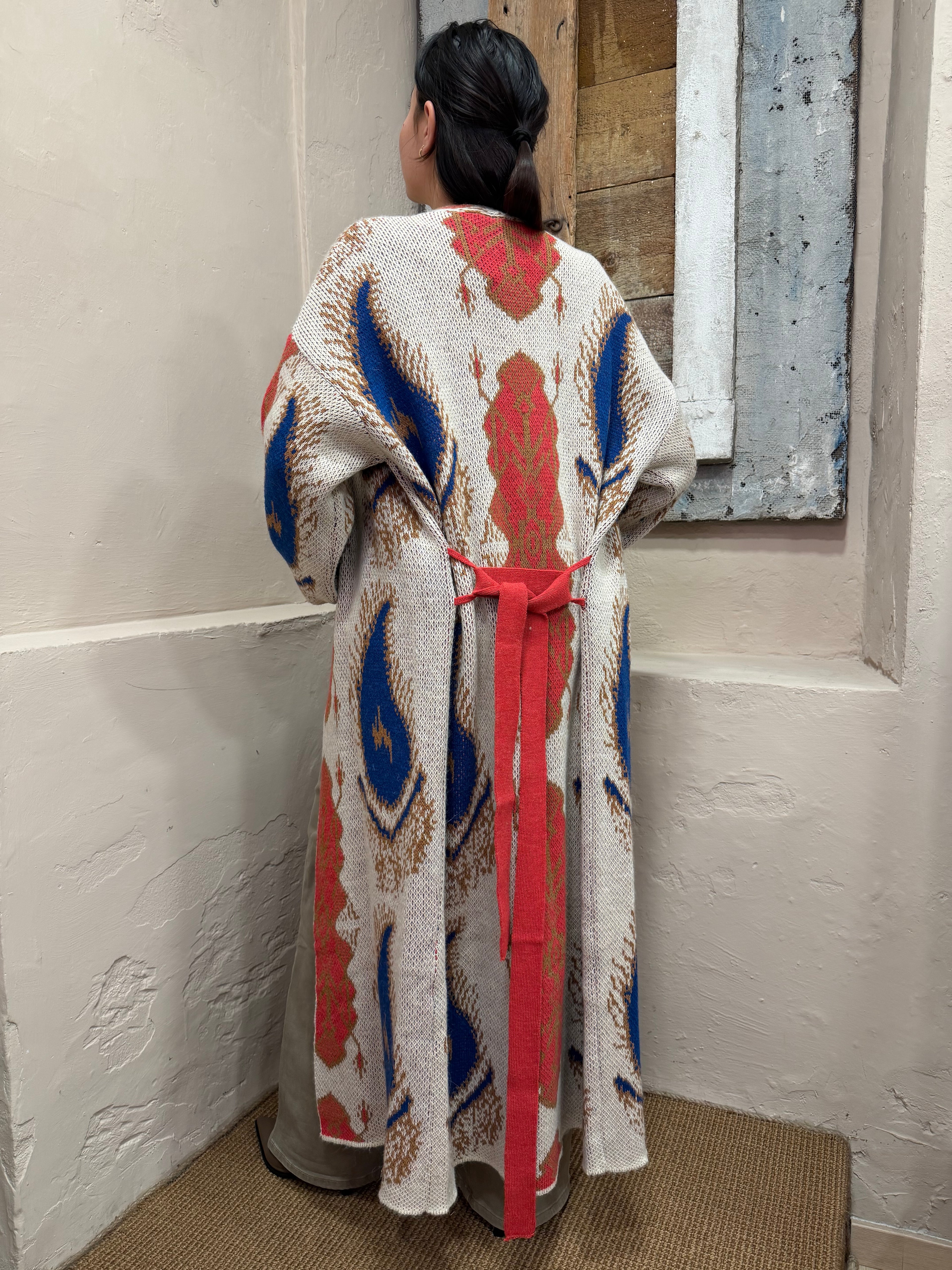 Maxi cardigan stampa etnica