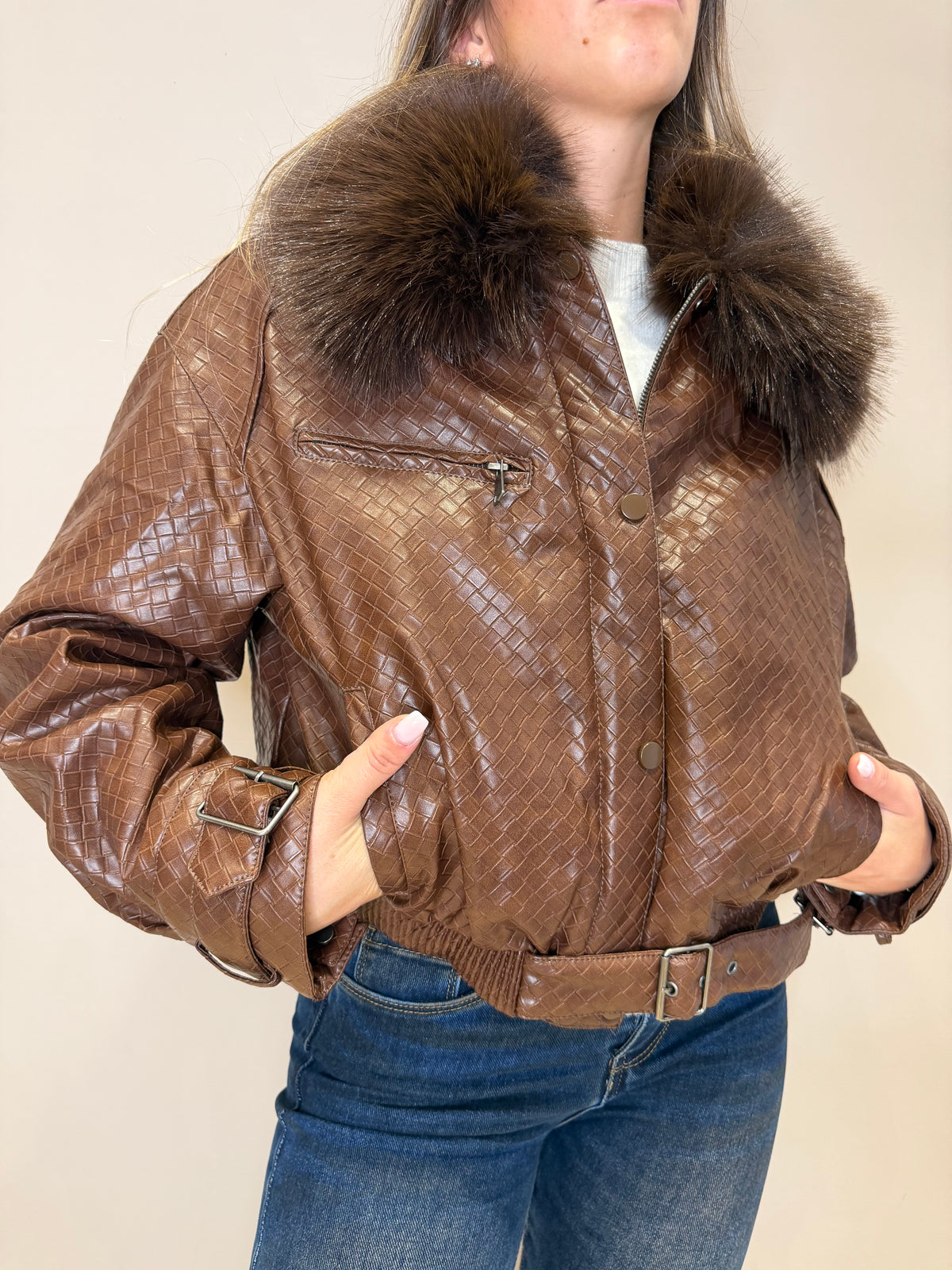Eco-Bomber lavorato collo pelliccia