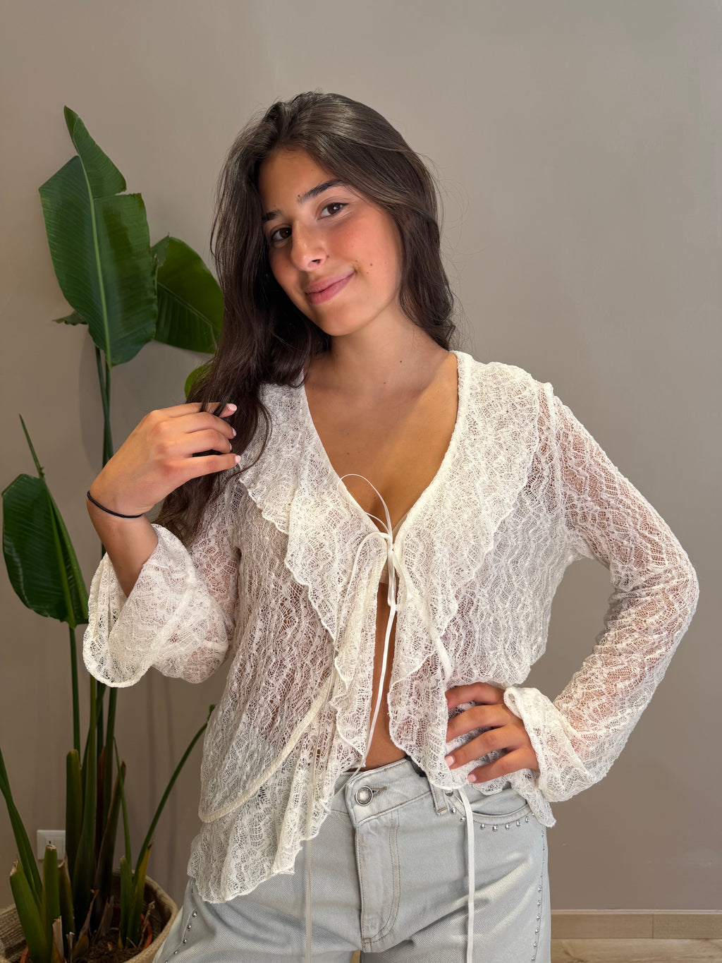 Maglia con rouches e pizzo