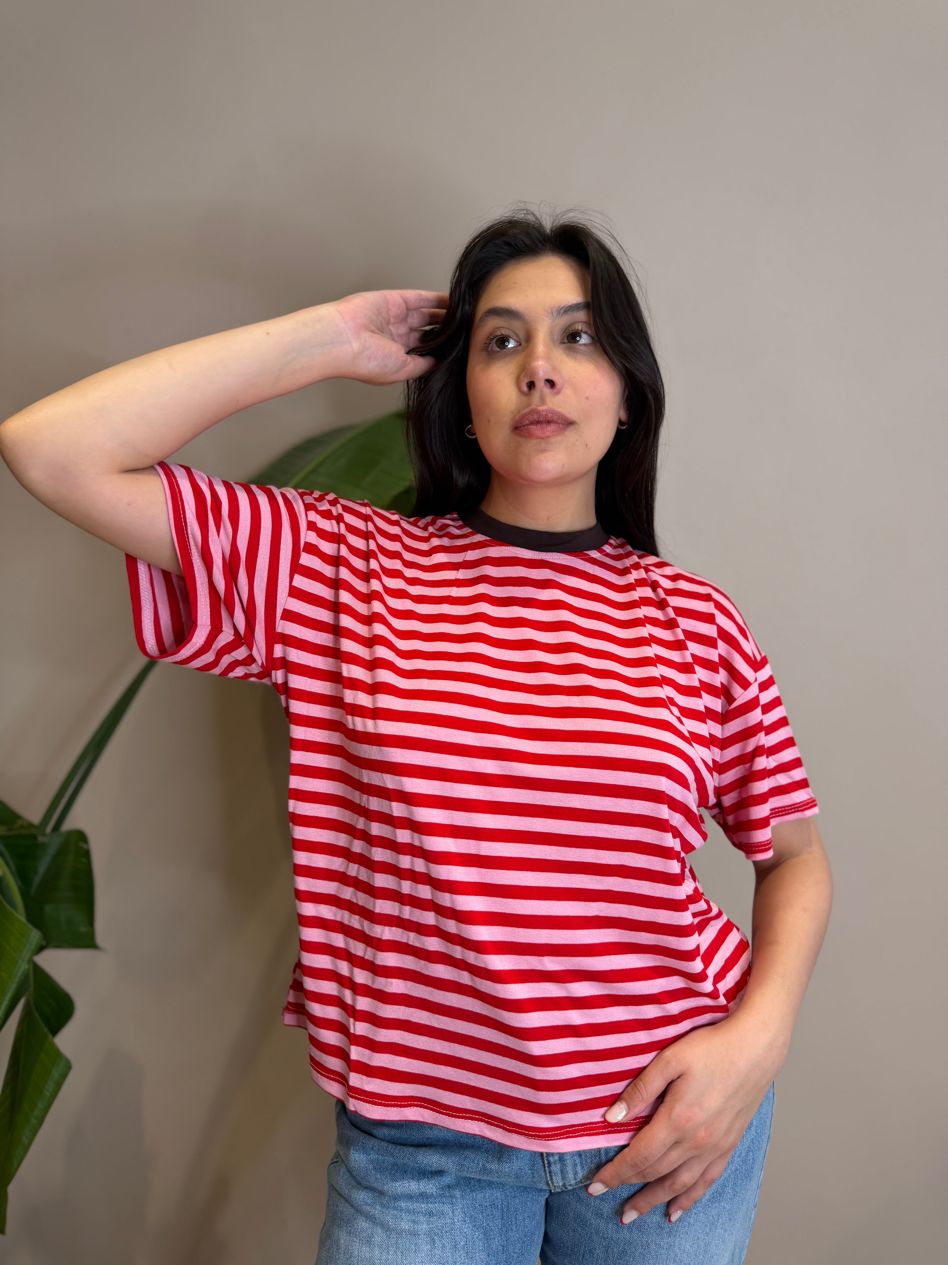 T-shirt riga manica corta a scatola