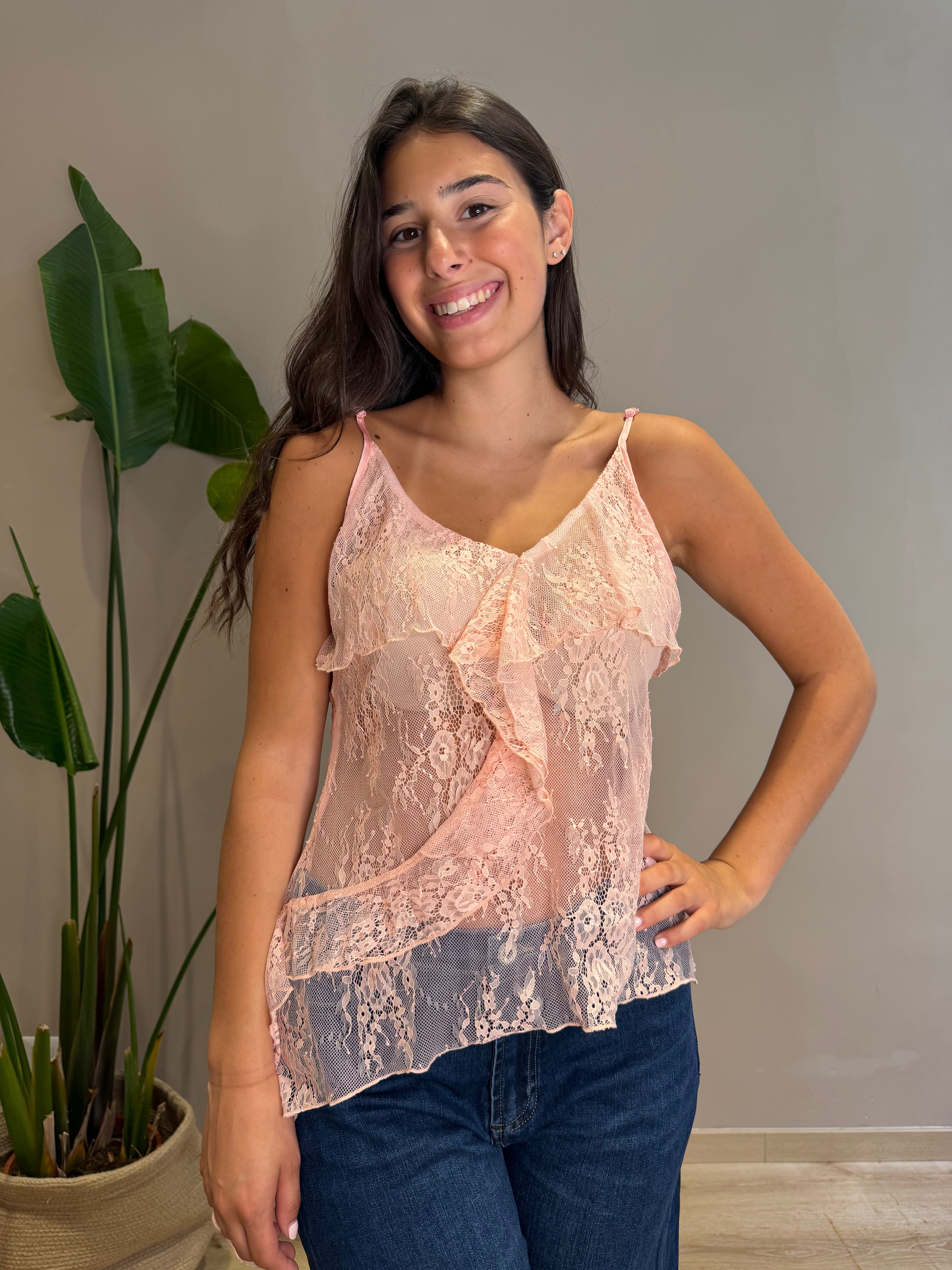 Top pizzo rouches