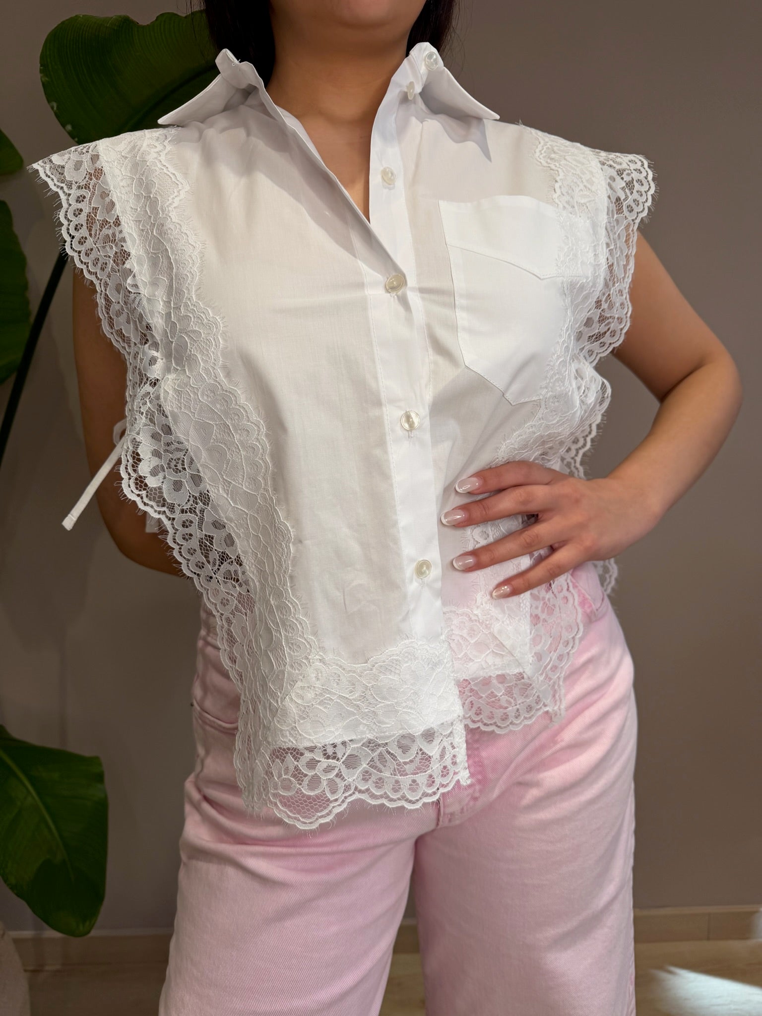 Camicia Gilet Donna Bianca in Cotone con Pizzo – Fresca e Morbida