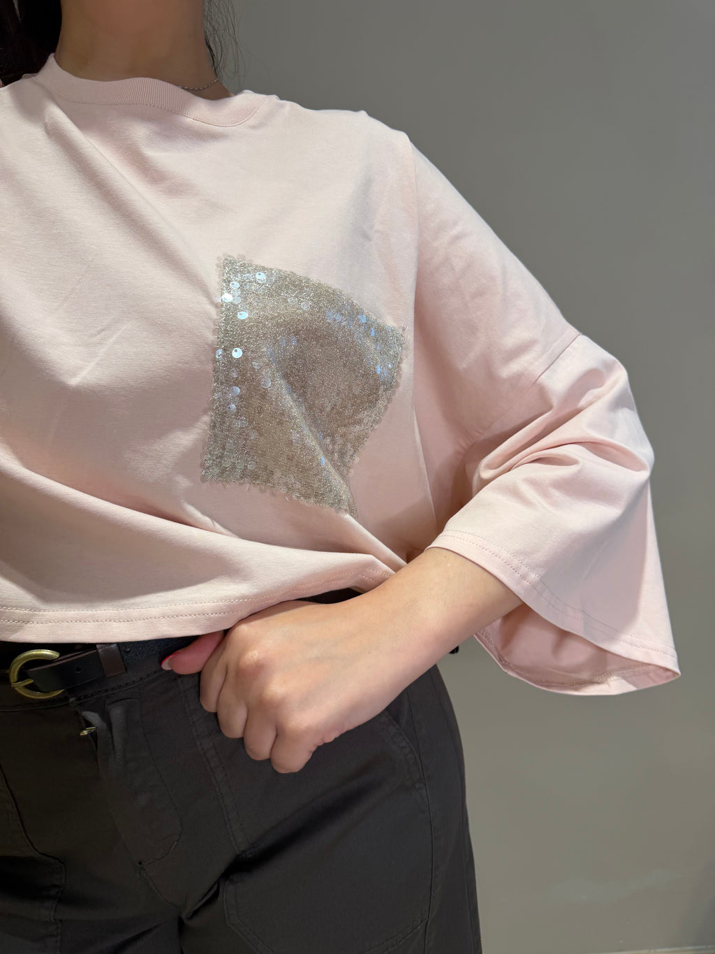 T-shirt crop tasca paillettes