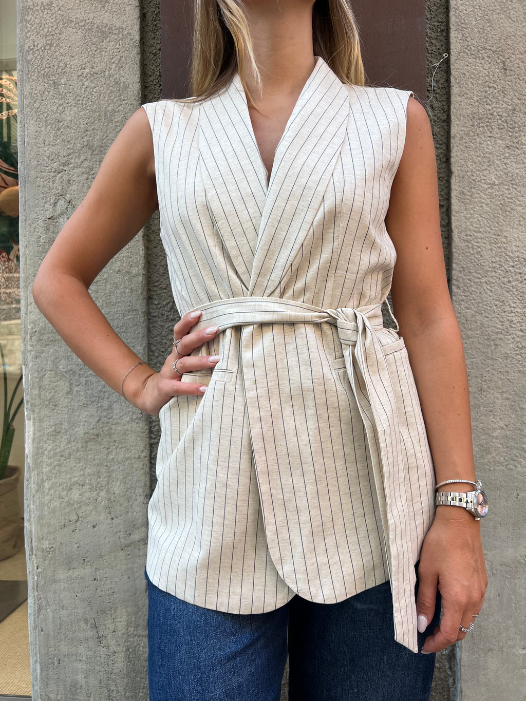 Gilet lino righe