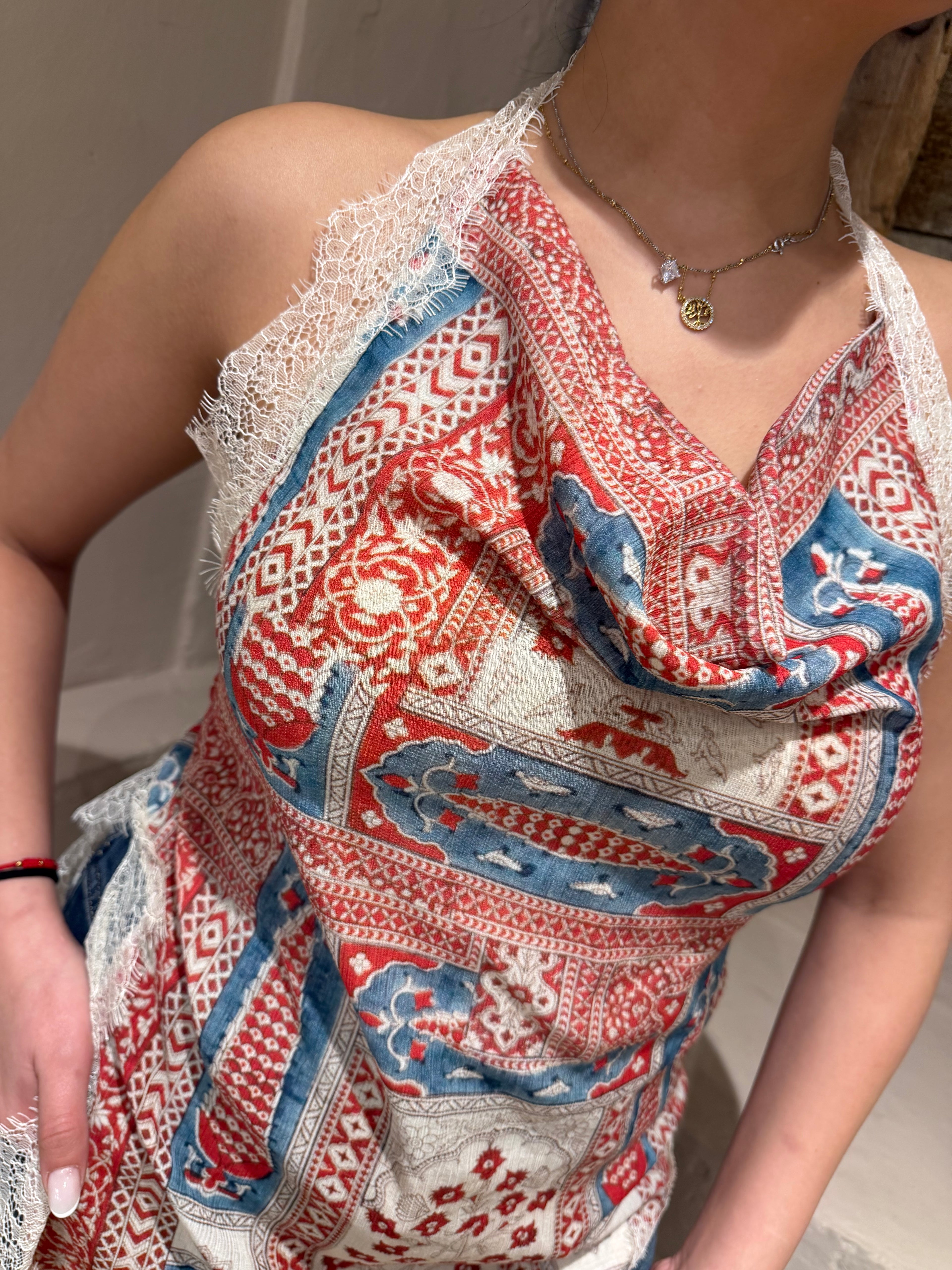 Top Stampa Foulard Con Inserto