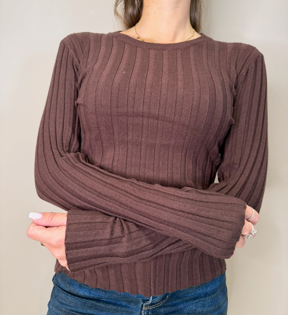 Maglia girocollo costina