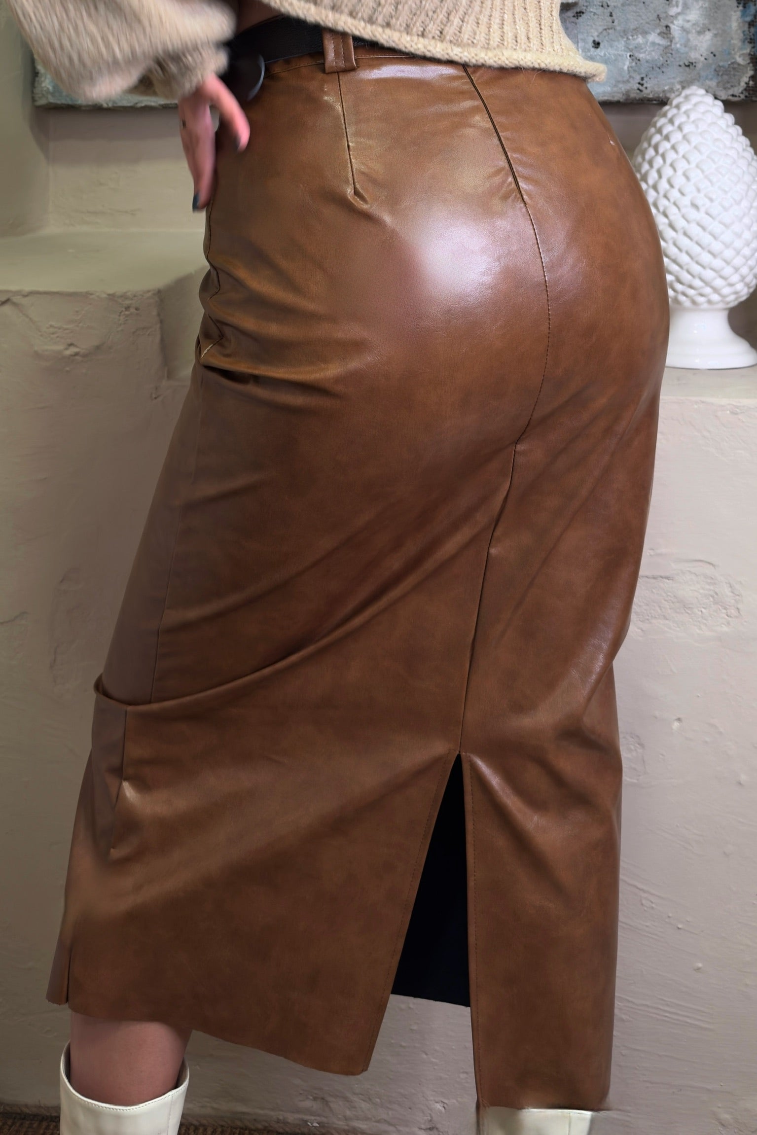 Gonna lunga ecoppelle con cintura