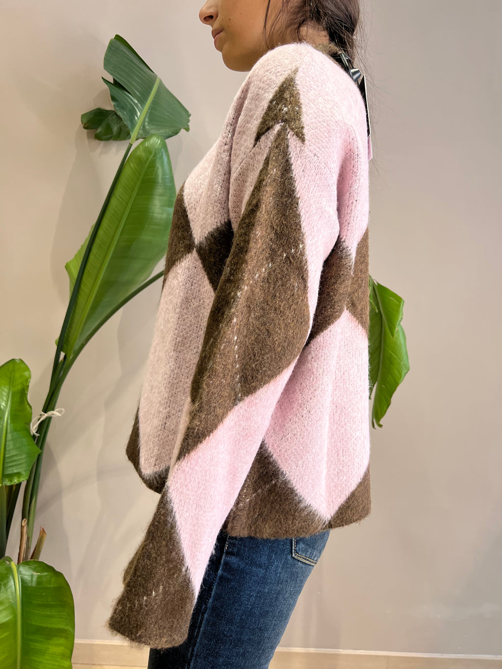 Maglia collo alto fantasia rombi