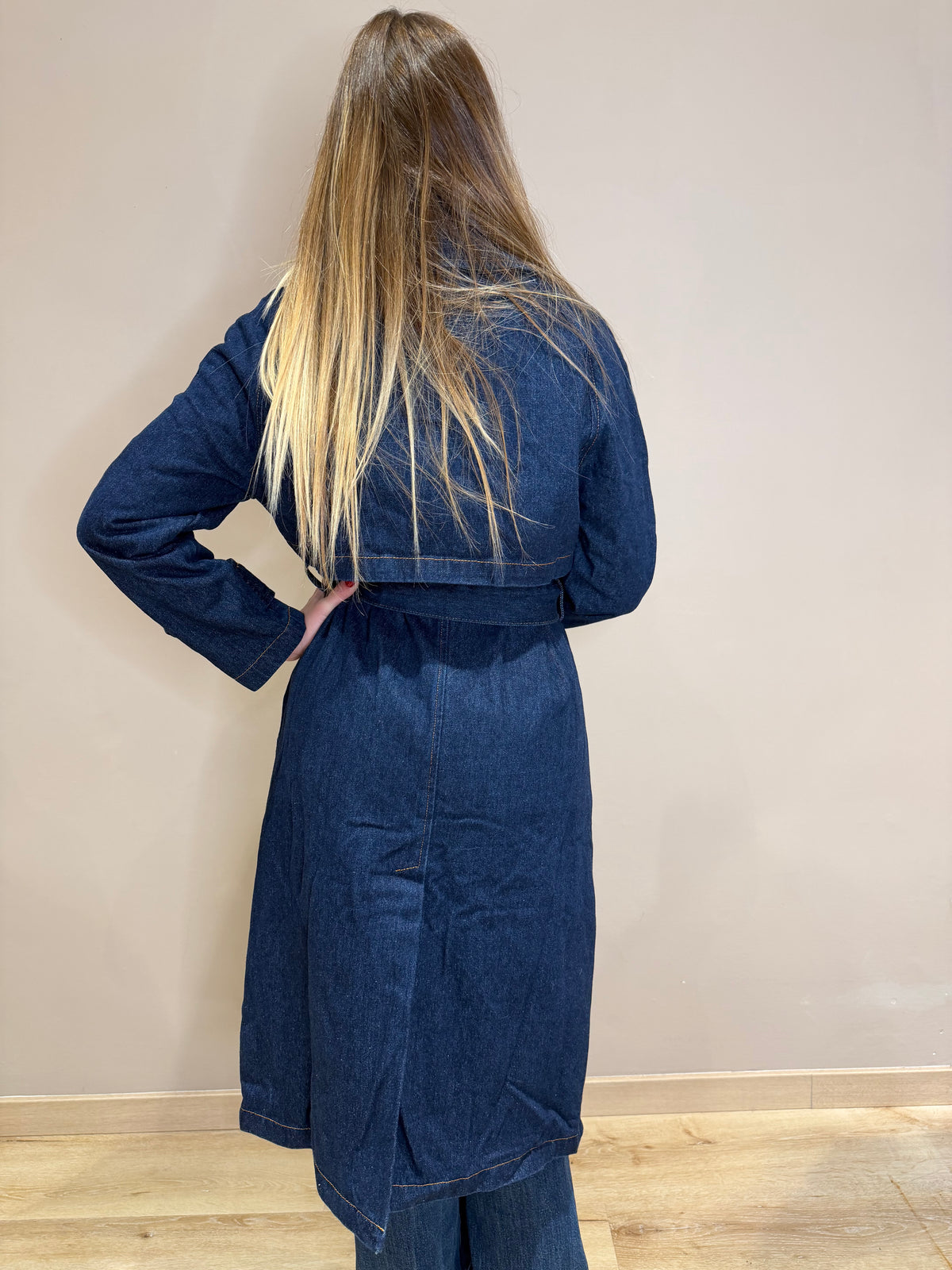 Trench Denim collo ecopelliccia