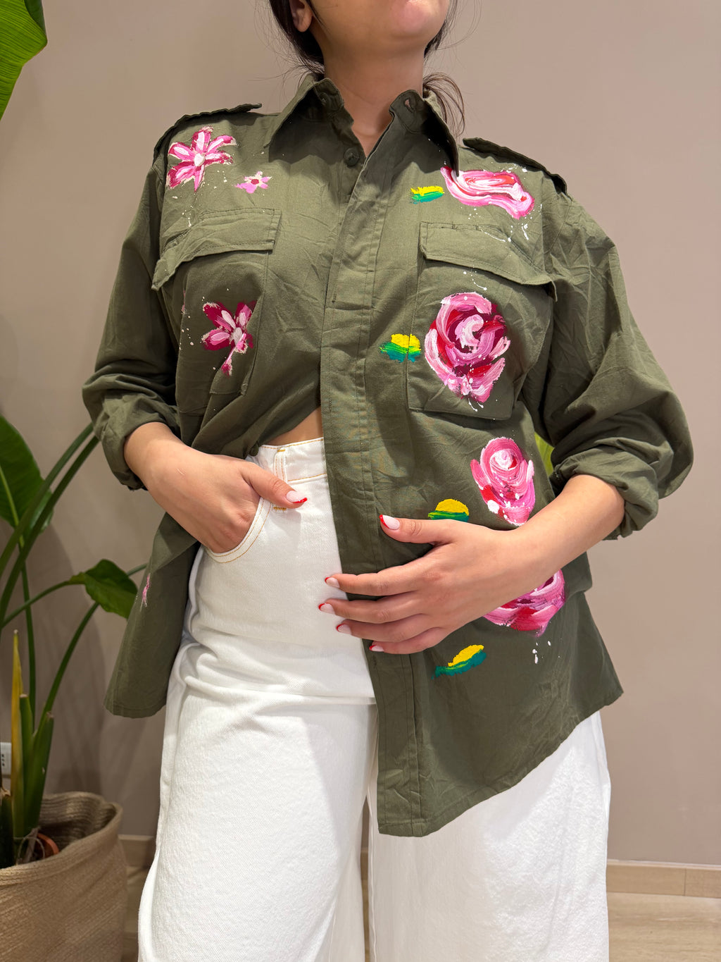 CAMICIA dipinto fiori rosa