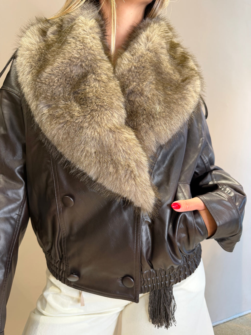 Bomber ecopelle con pelliccia