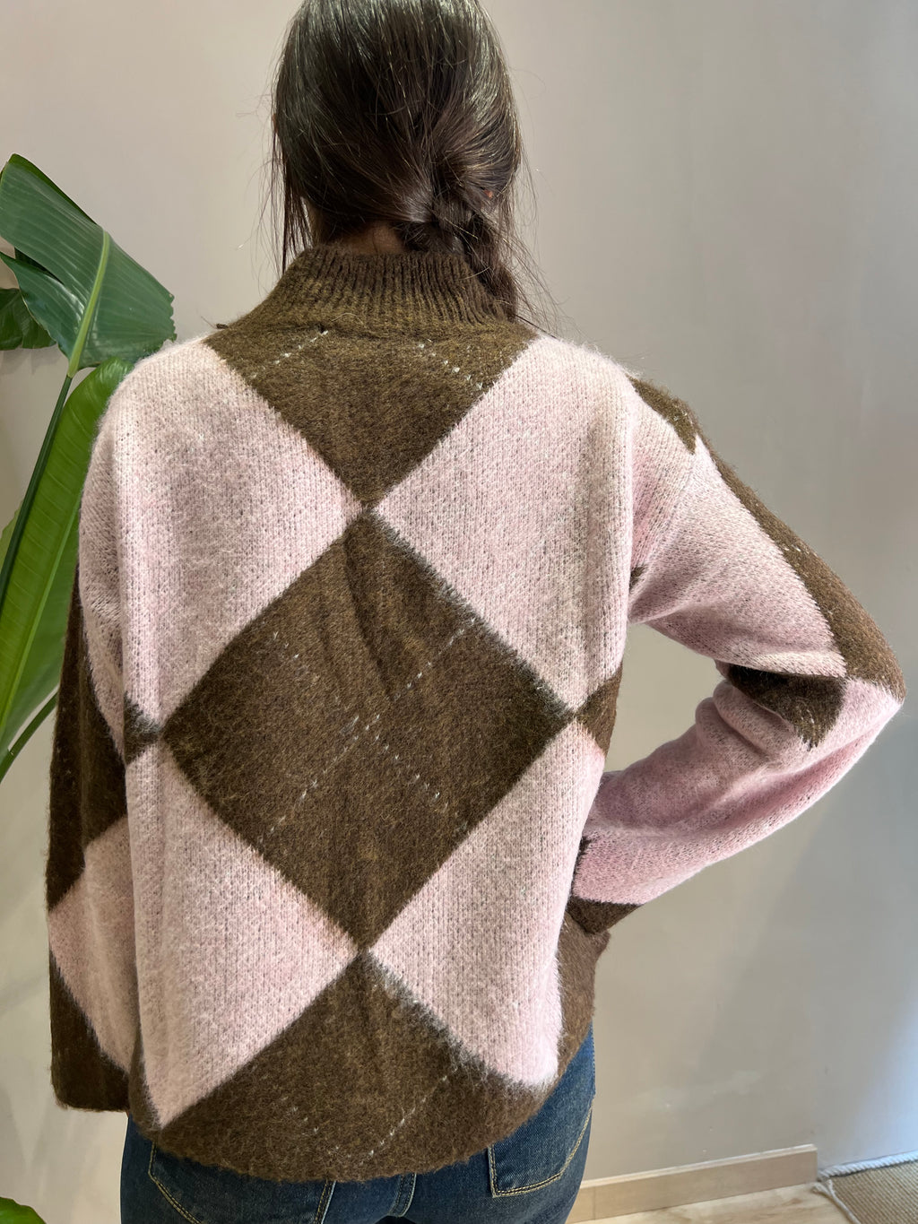 Maglia collo alto fantasia rombi