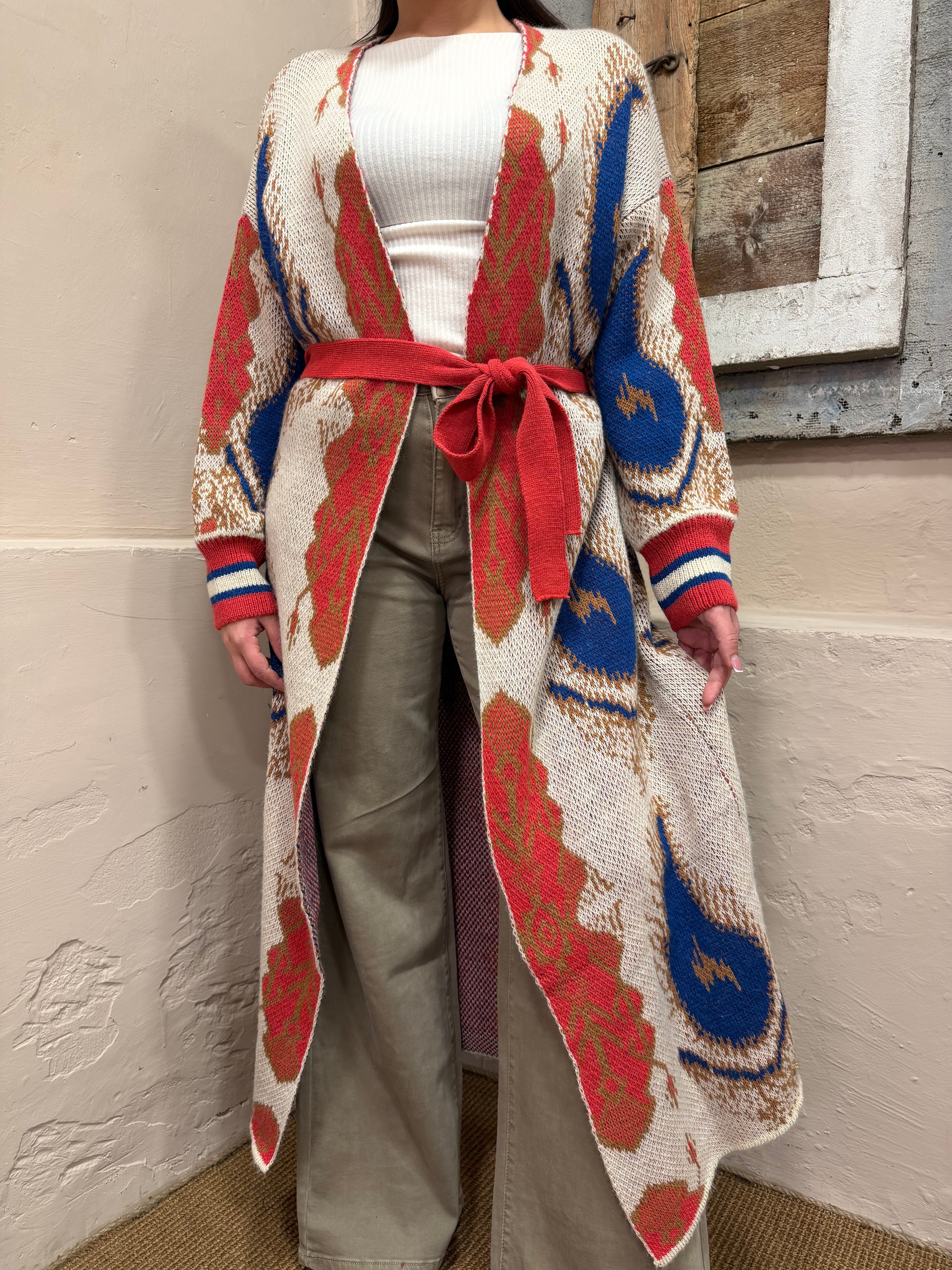 Maxi cardigan stampa etnica