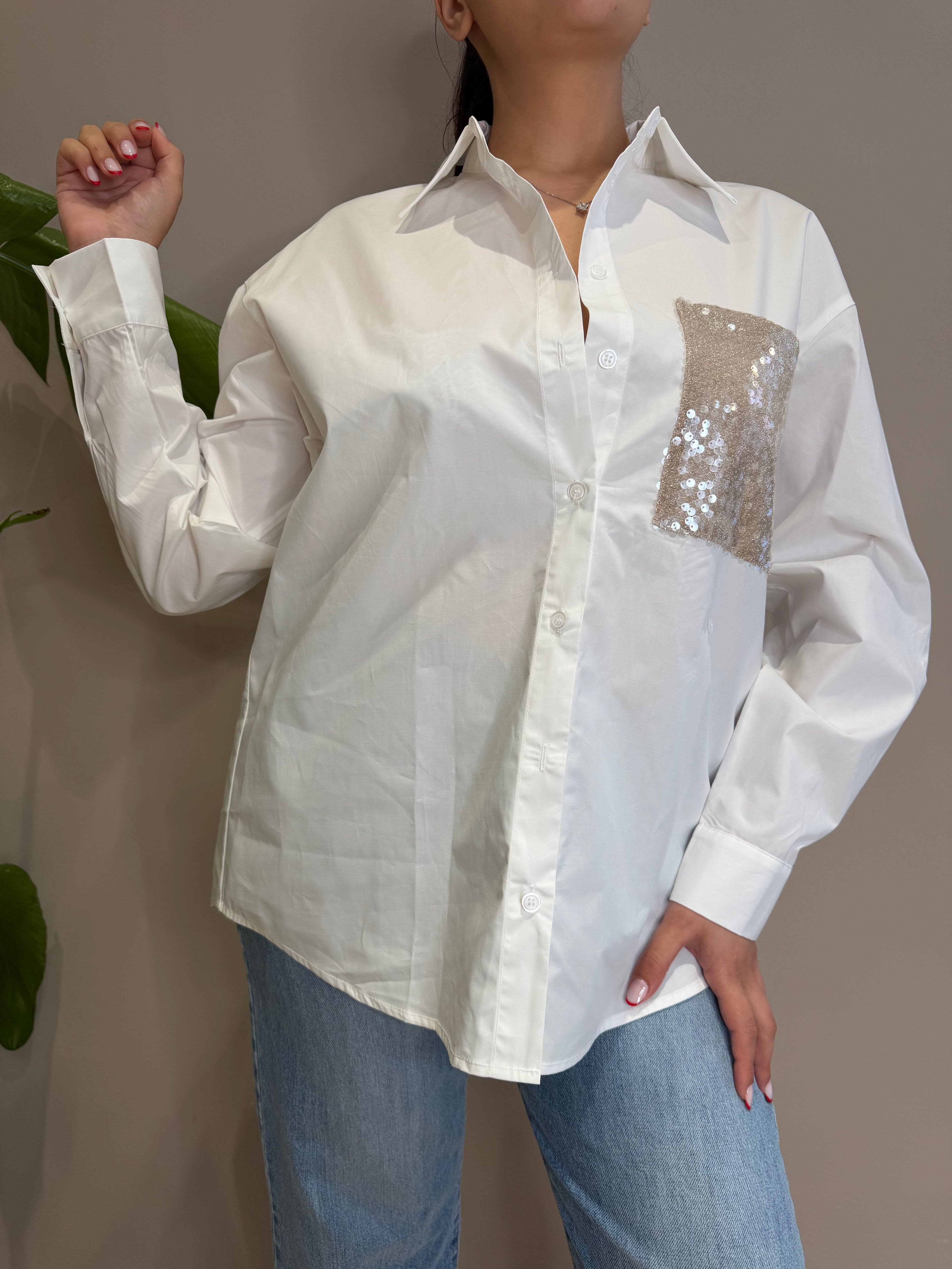 CAMICIA POPELINE TASCA PAILLETTES