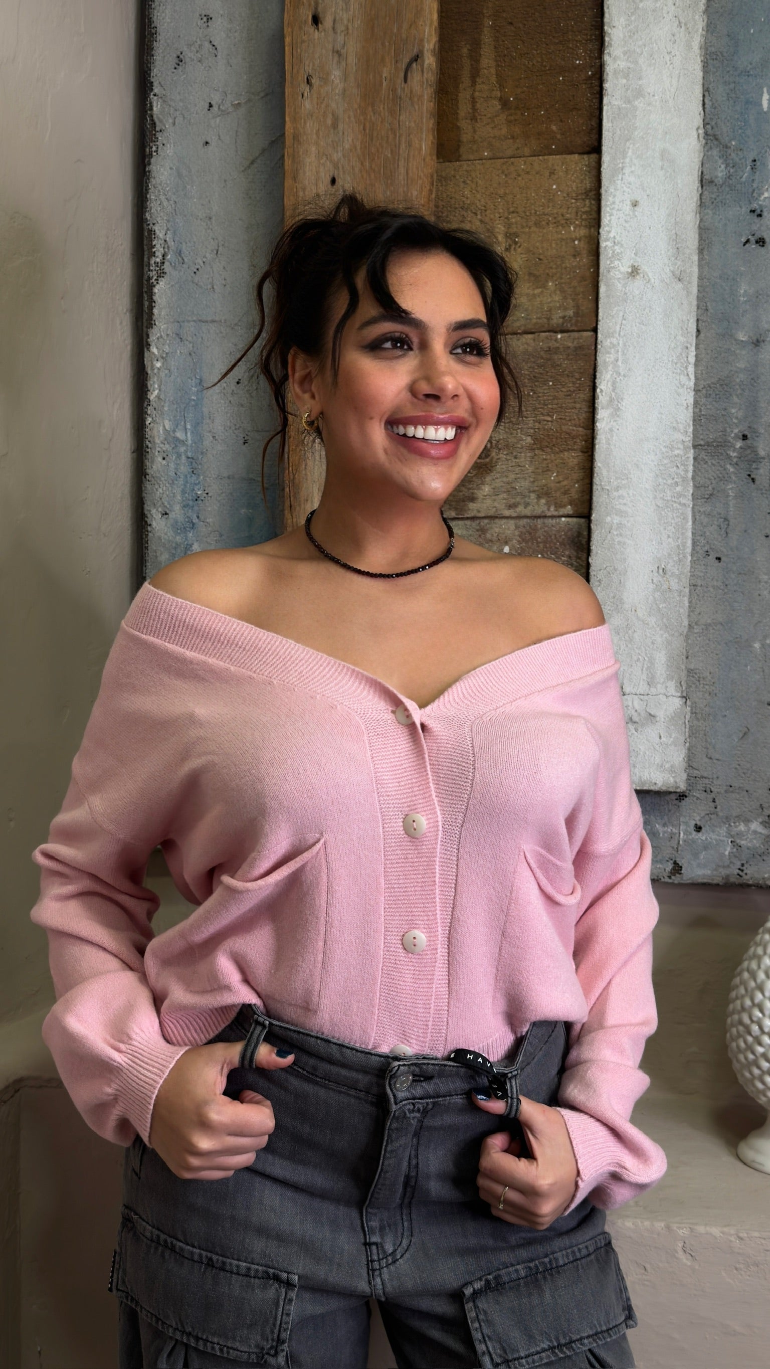 Cardigan scollo V con tasche