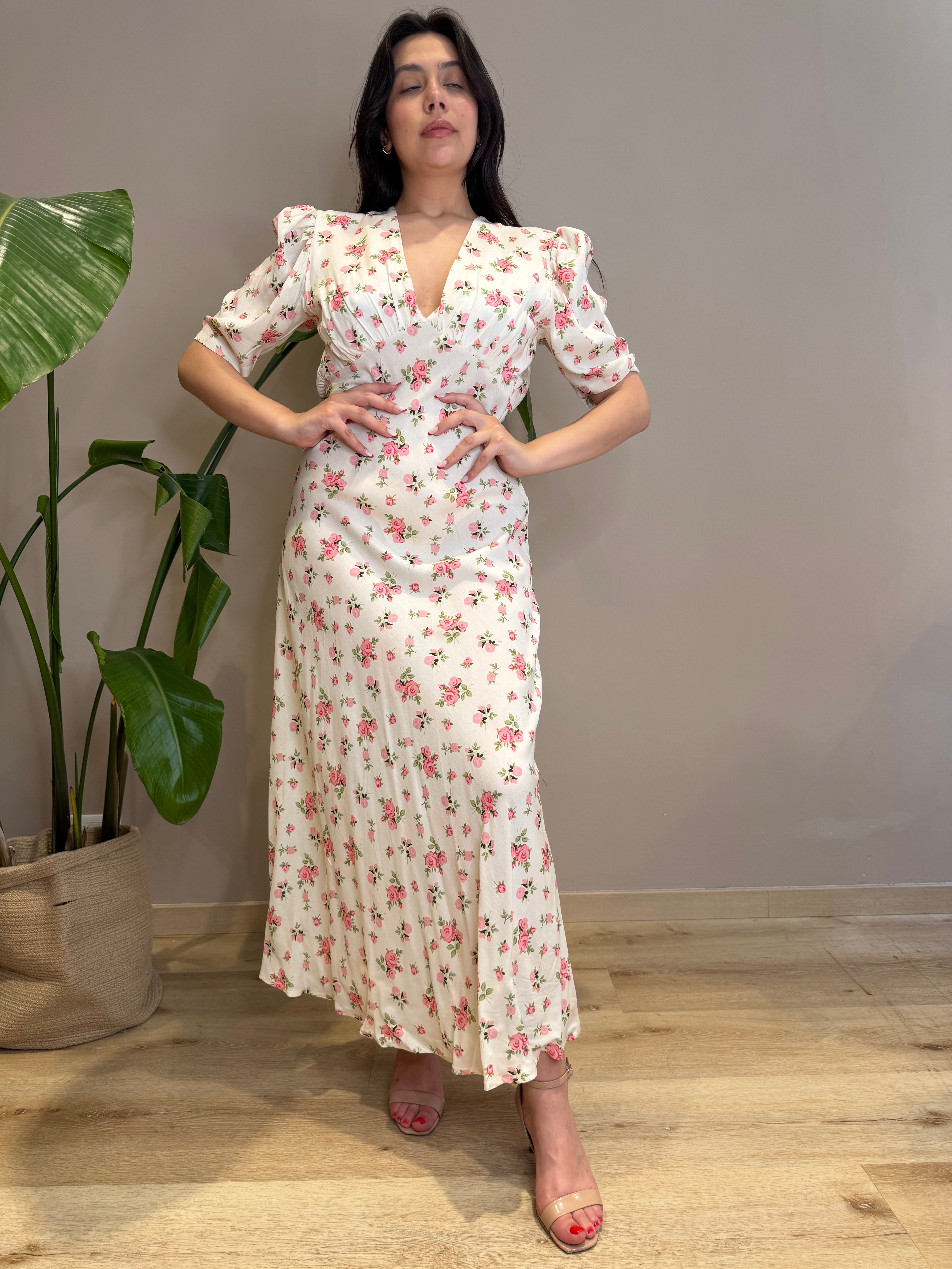 Abito lungo fiori manica corta