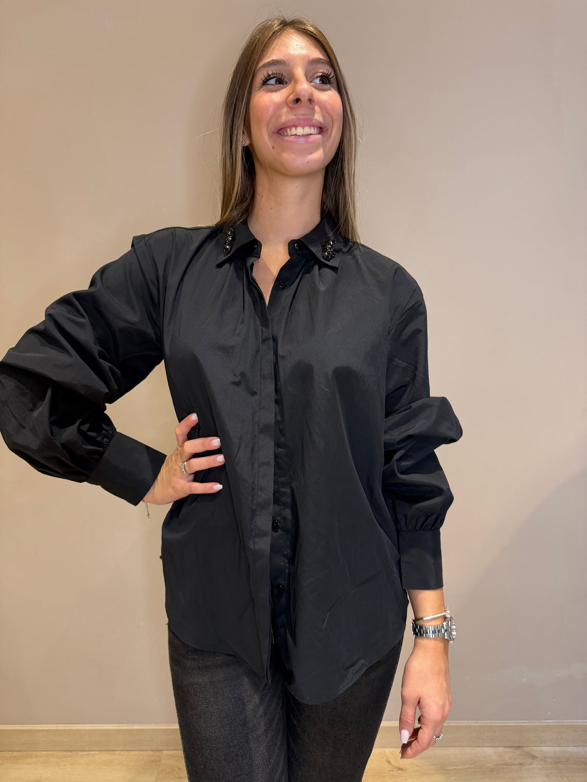 Camicia colletto strass