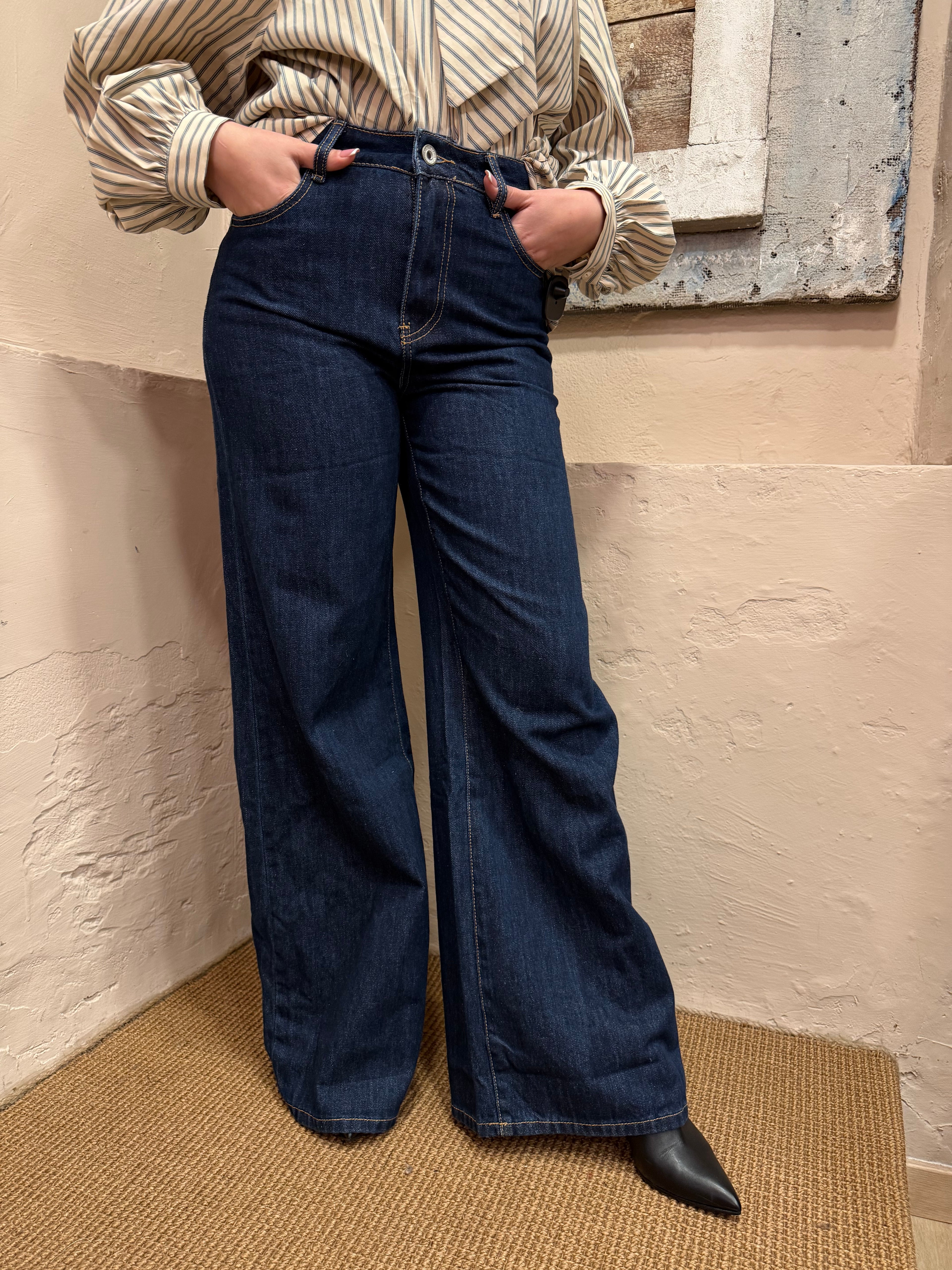 Denim a palazzo tessuto fermo