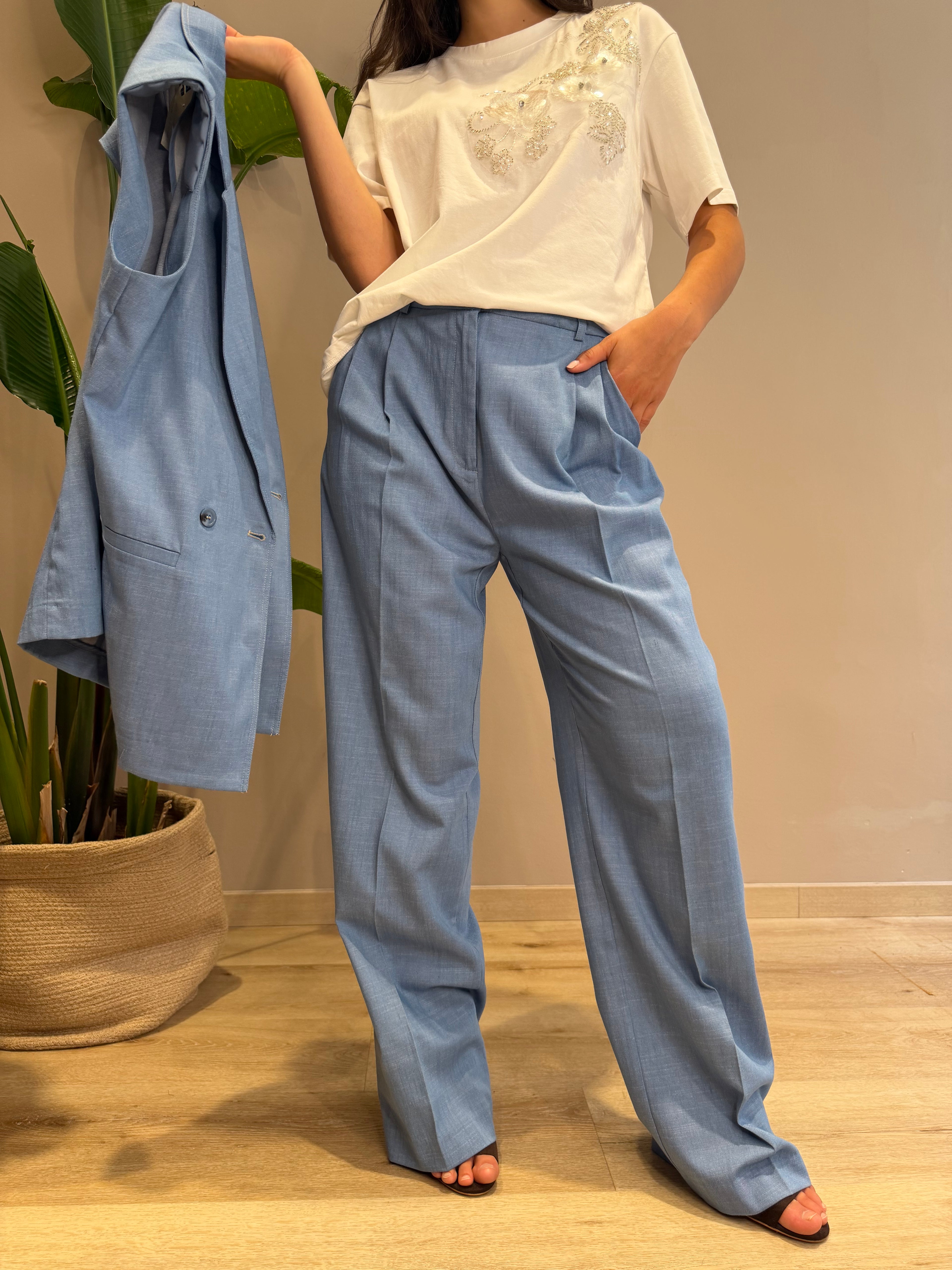 Pantalone denim a palazzo