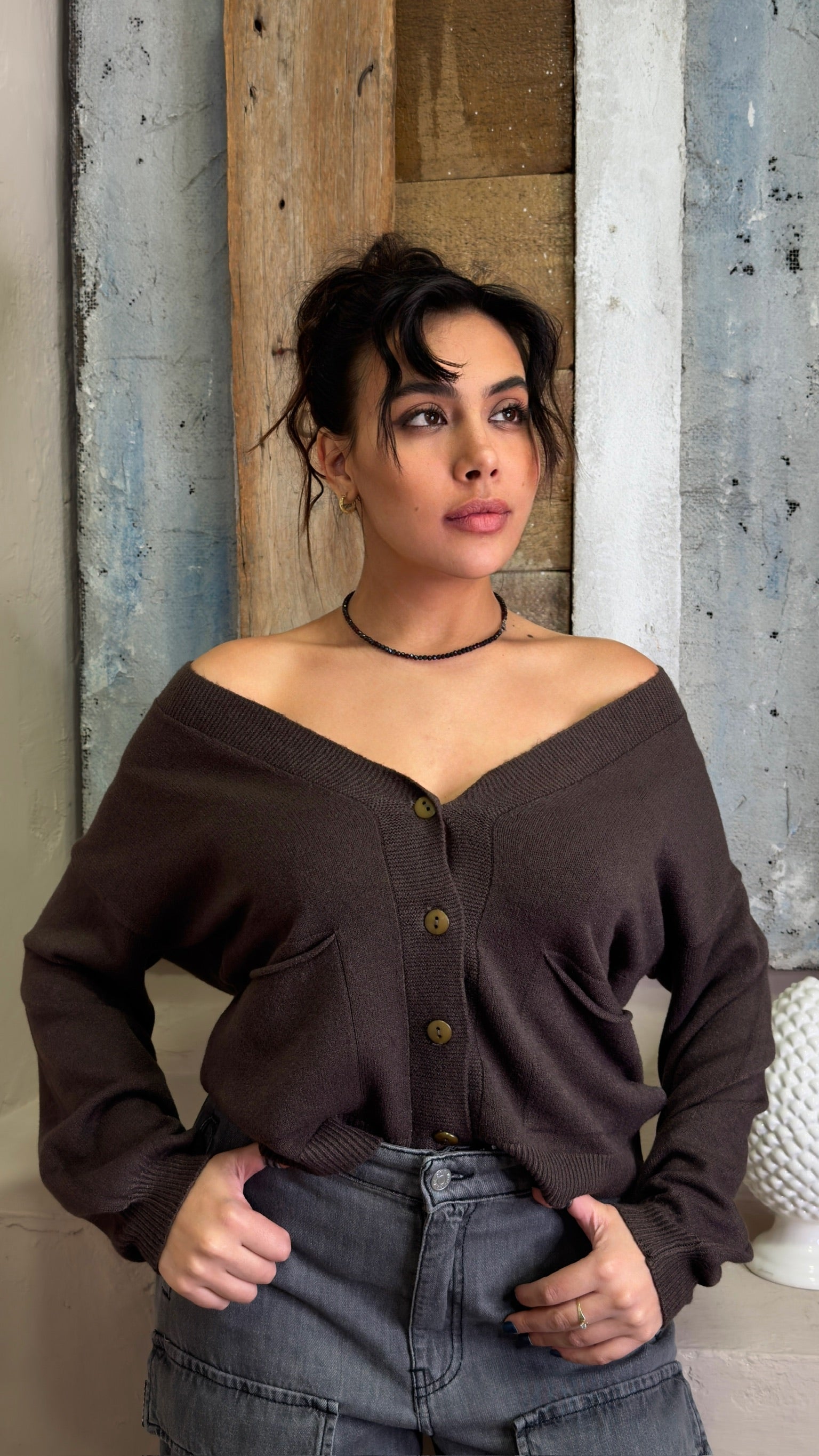 Cardigan scollo V con tasche