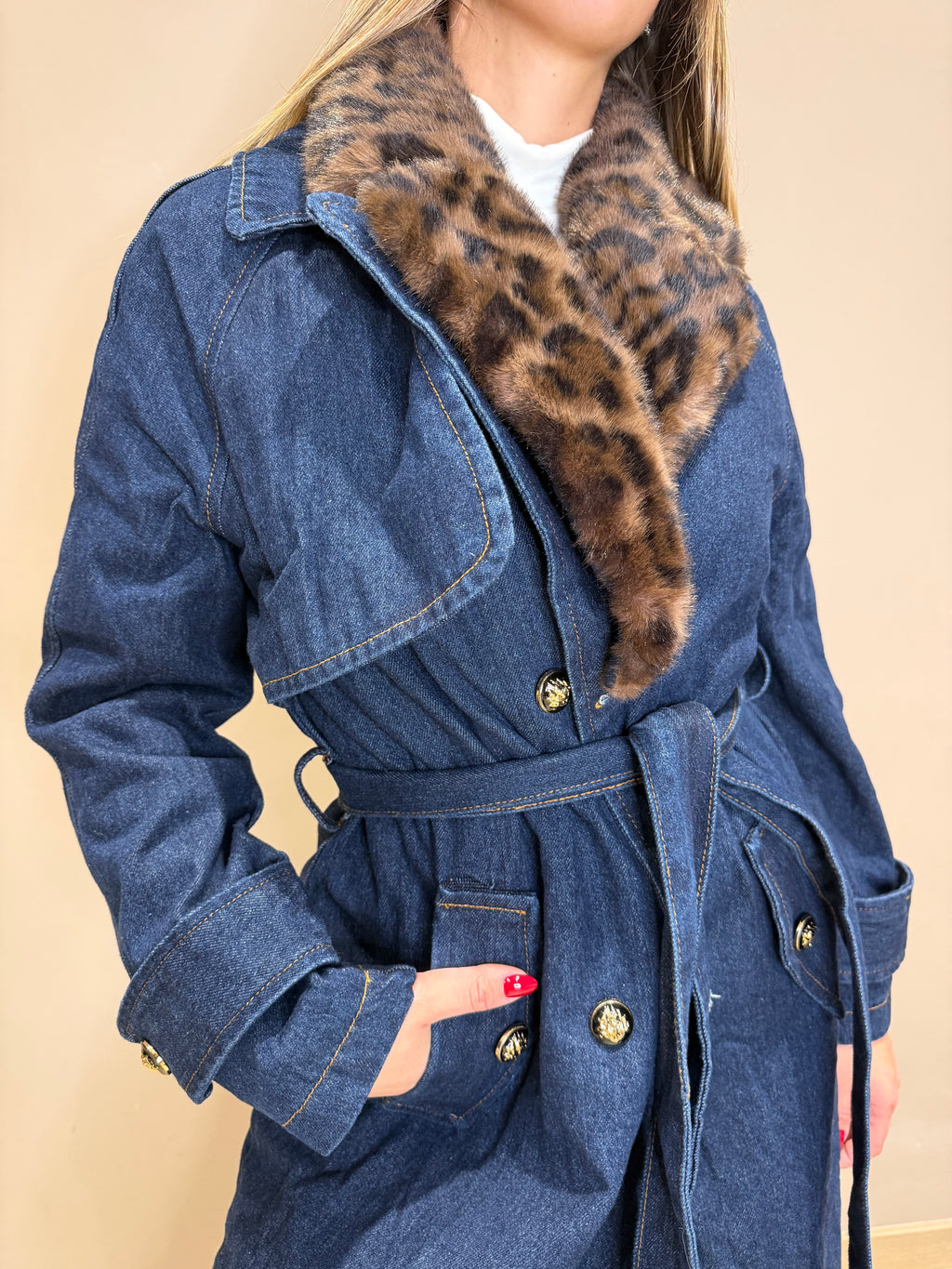 Trench Denim collo ecopelliccia