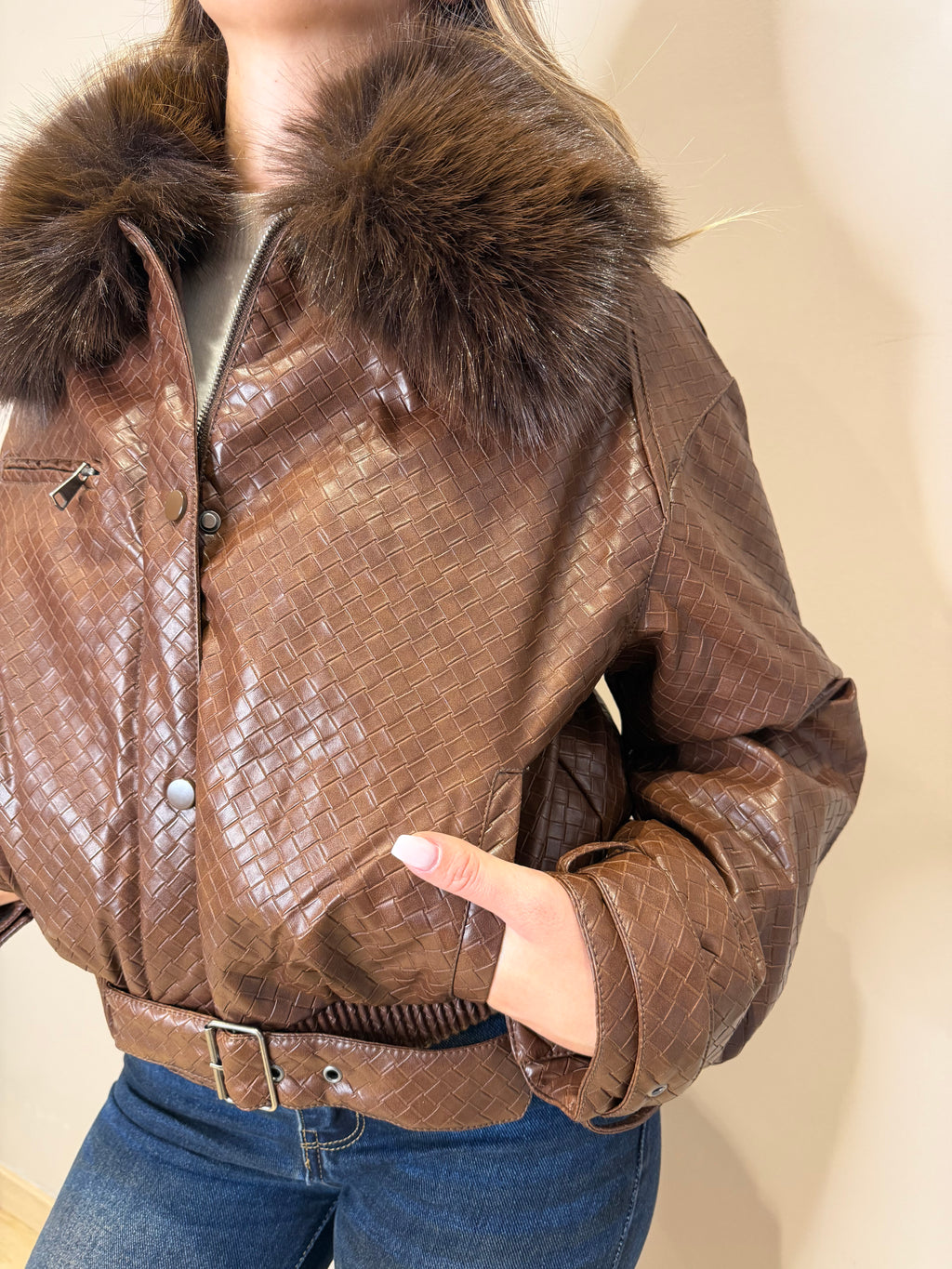 Eco-Bomber lavorato collo pelliccia