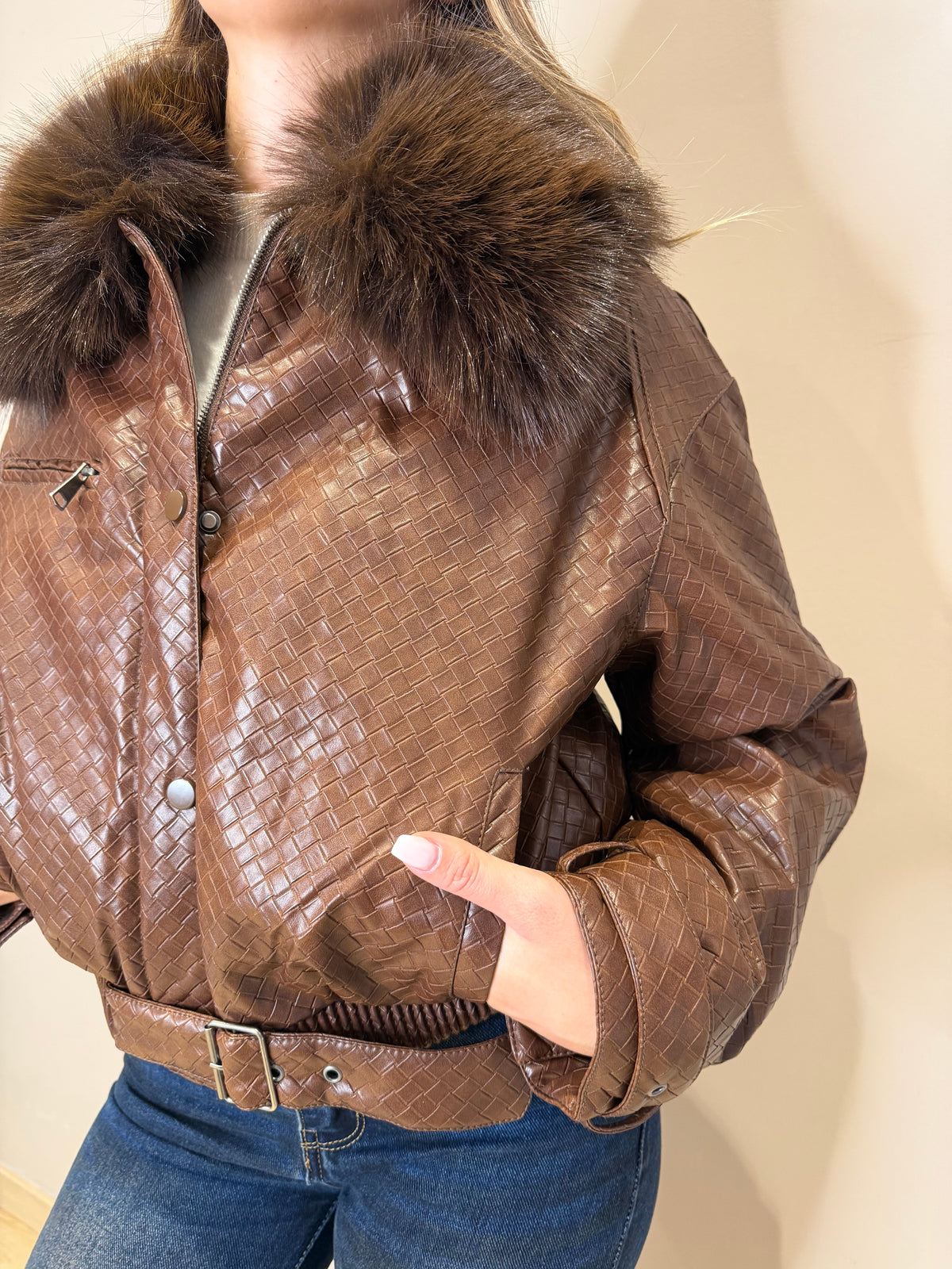 Eco-Bomber lavorato collo pelliccia