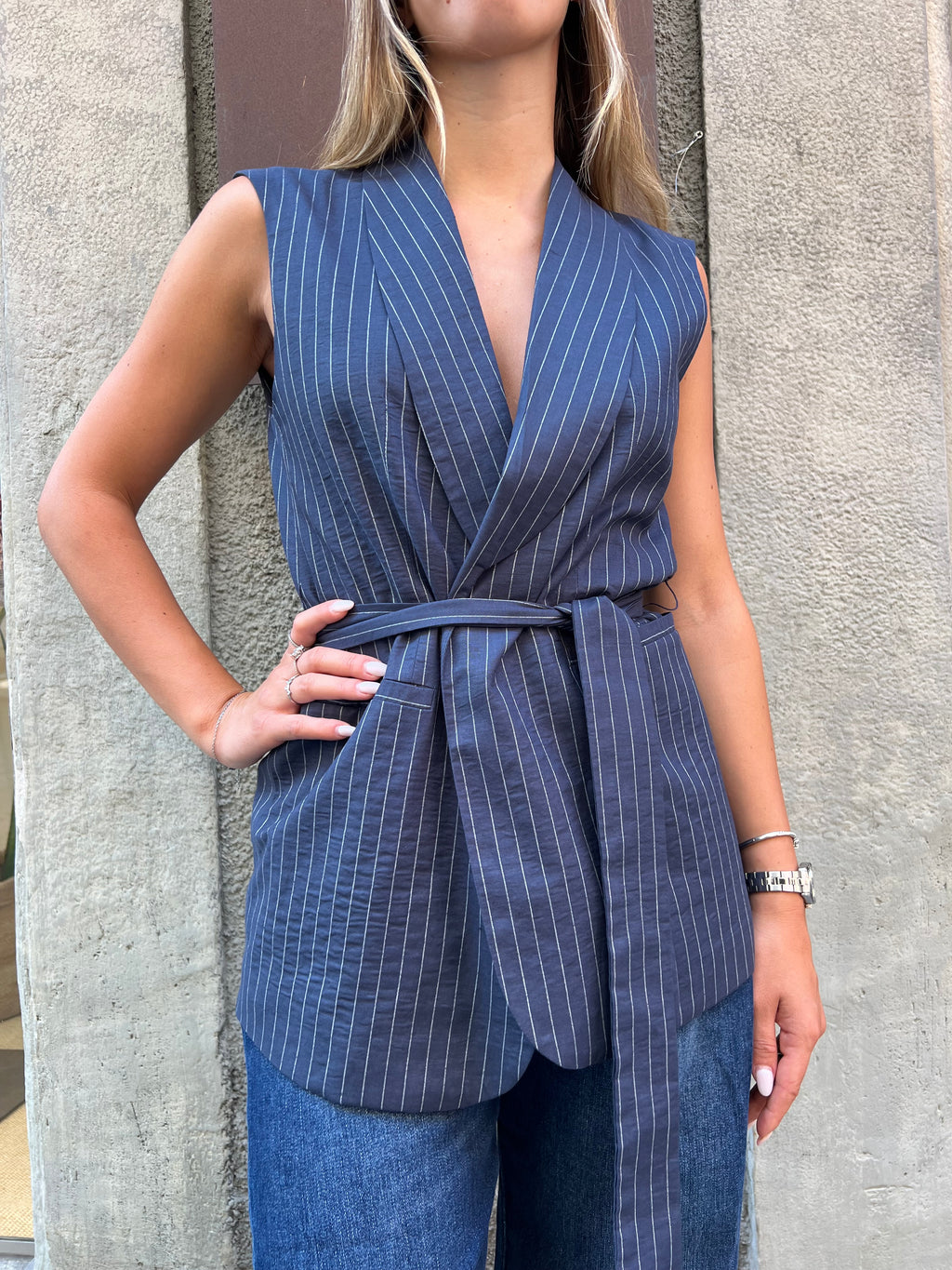 Gilet lino righe